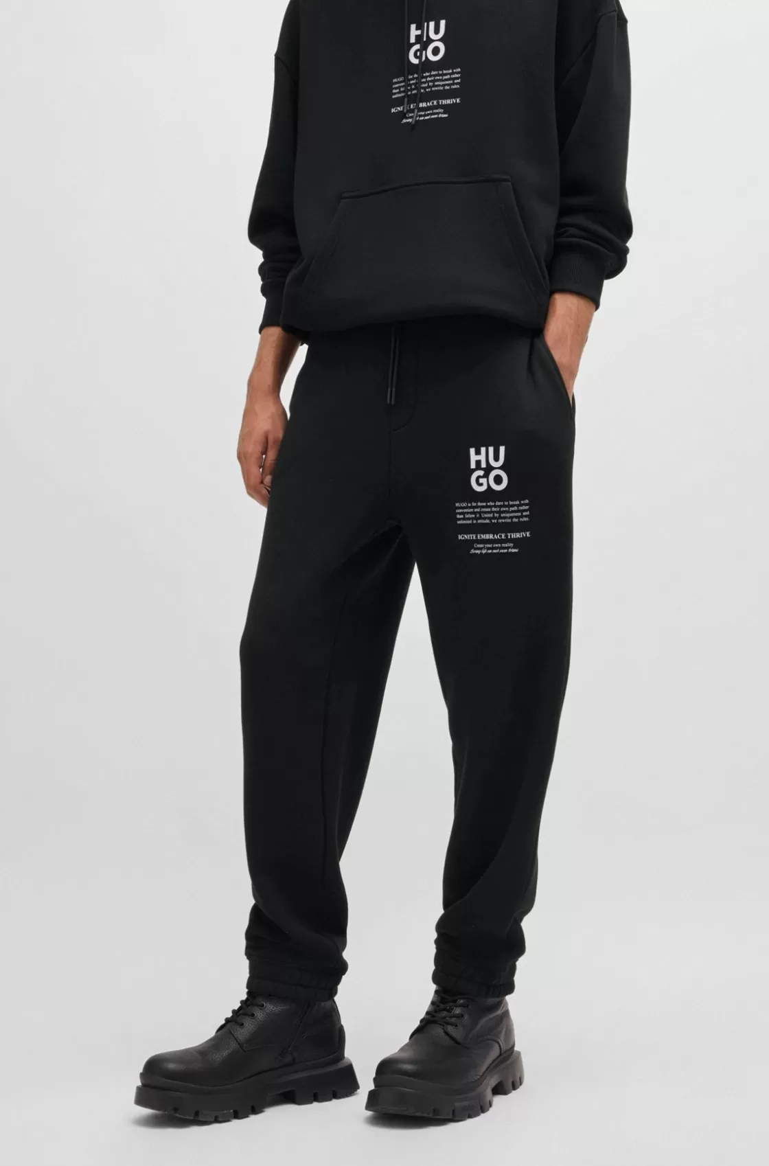 HUGO BOSS Relaxed-fit Tracksuit Bottoms With Logo And Slogans Black Flash Sale