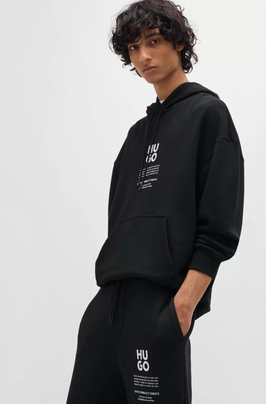 HUGO BOSS Relaxed-fit Tracksuit Bottoms With Logo And Slogans Black Flash Sale