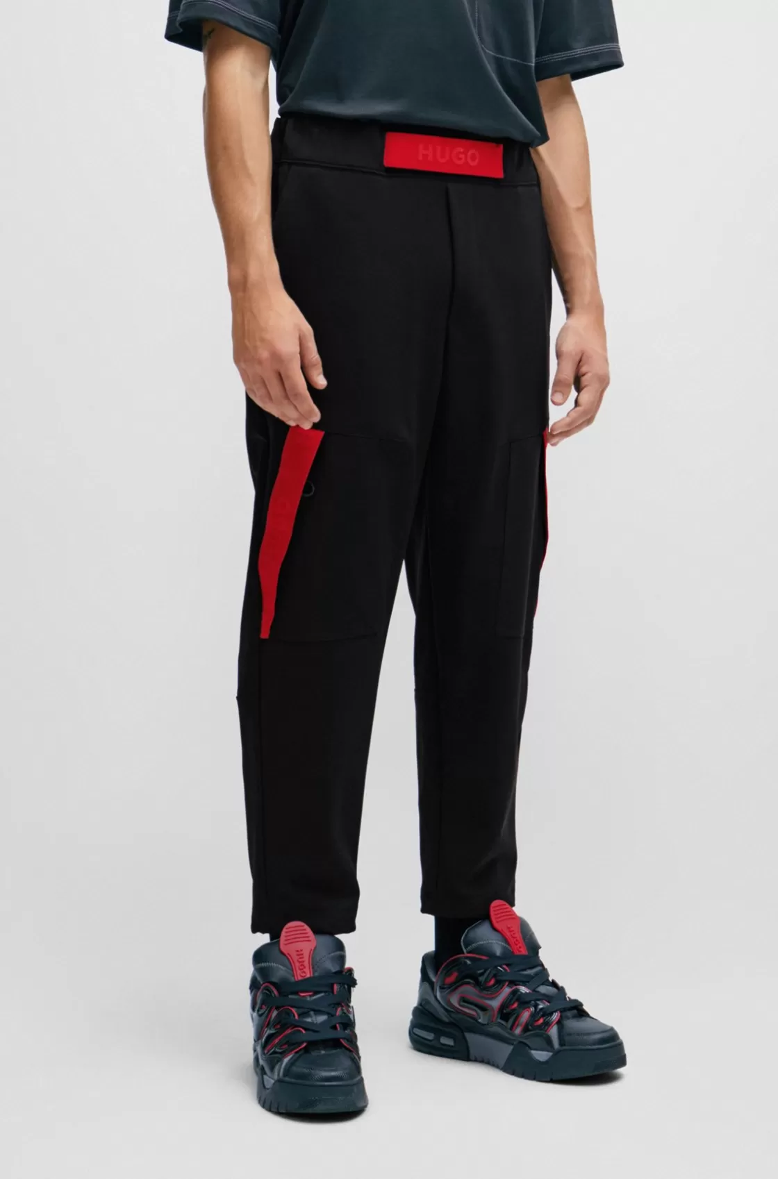 HUGO BOSS Relaxed-fit Tracksuit Bottoms With Red Logo Tape Black Clearance