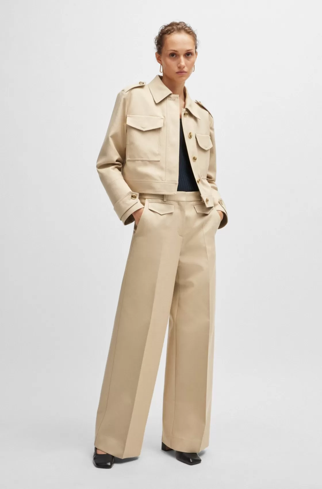 HUGO BOSS Relaxed-fit Trousers In A Cotton Blend Patterned Shop