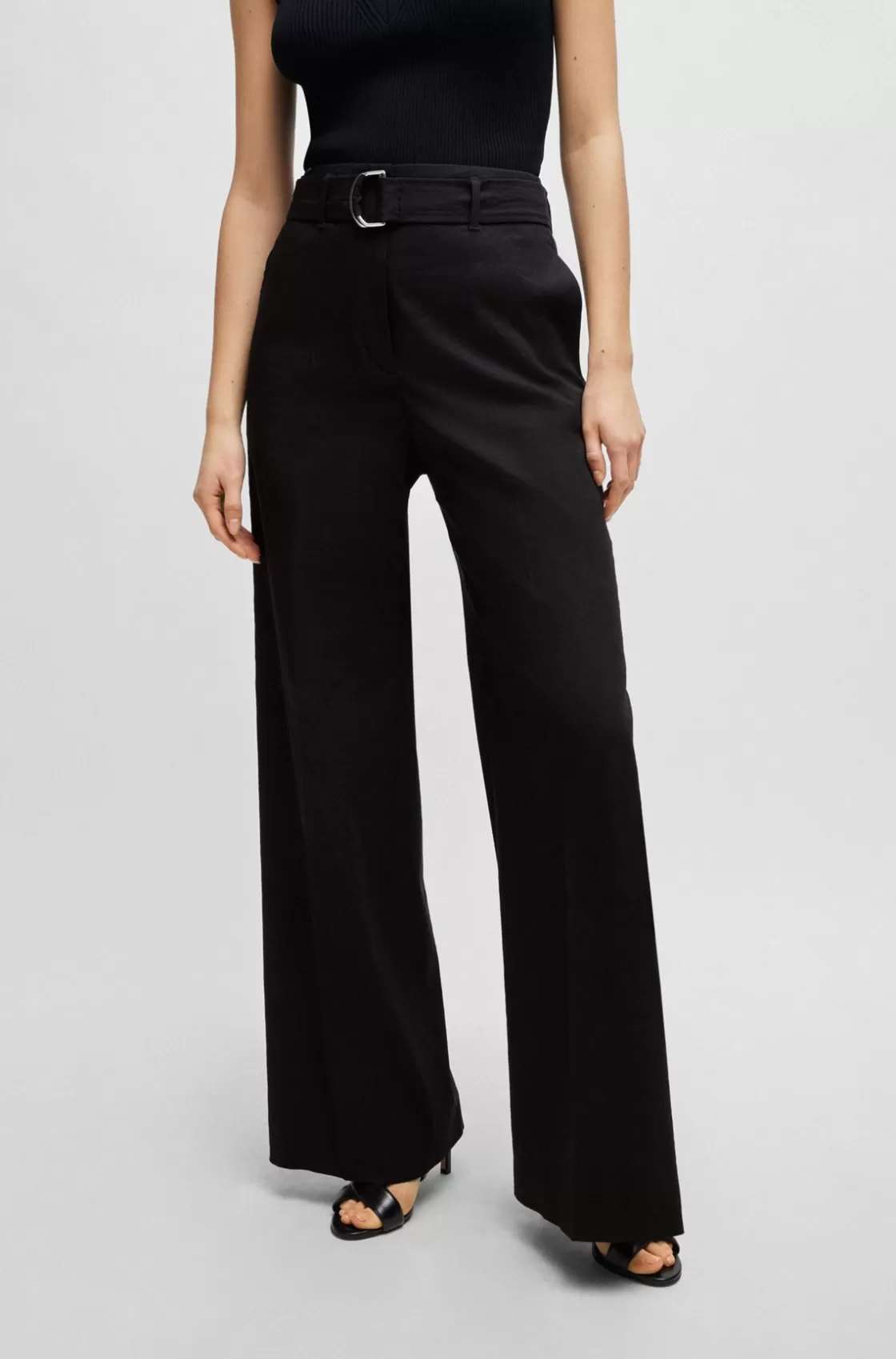 HUGO BOSS Relaxed-fit Trousers In A Linen Blend Black Hot