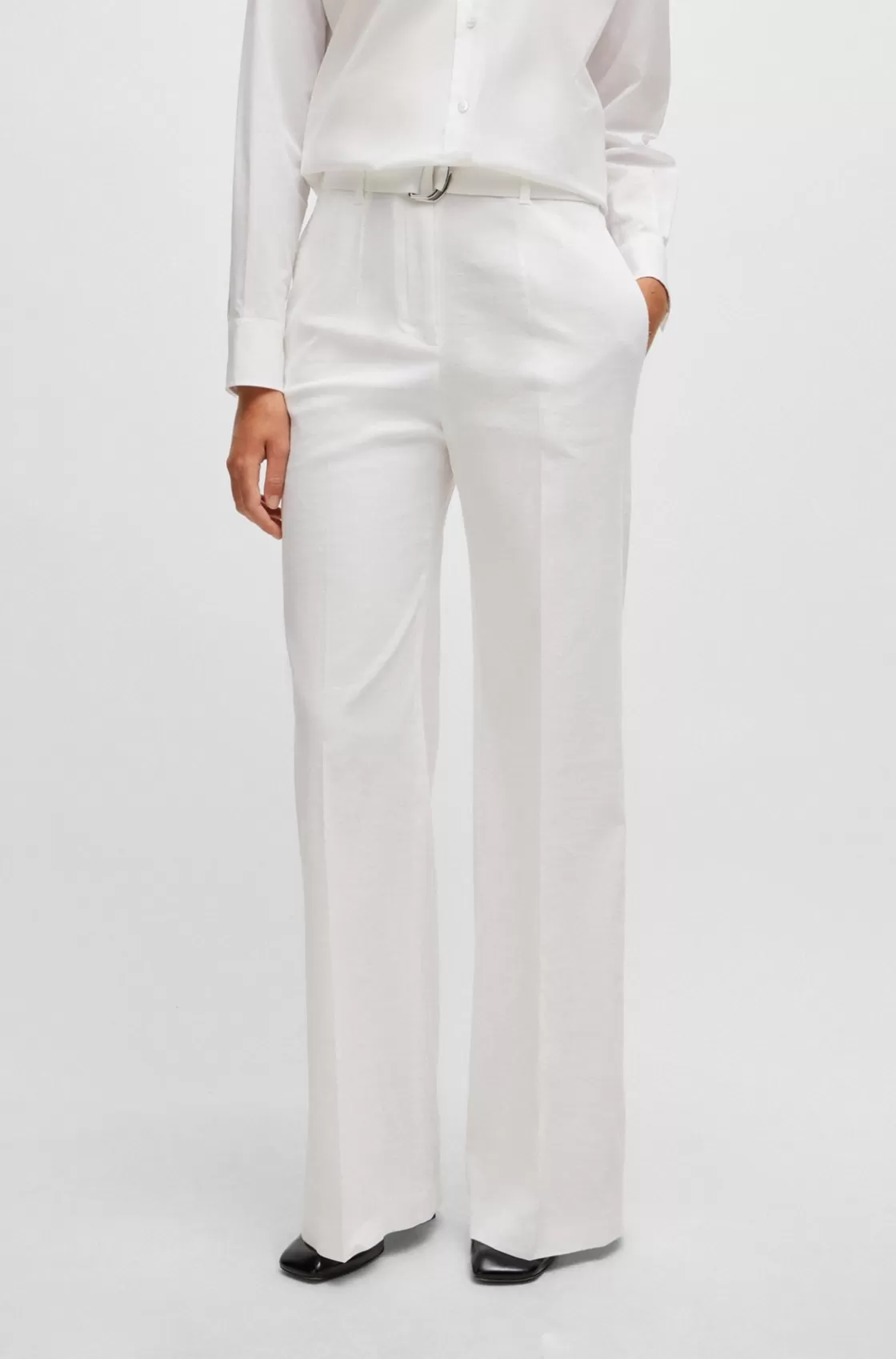 HUGO BOSS Relaxed-fit Trousers In A Linen Blend White Shop