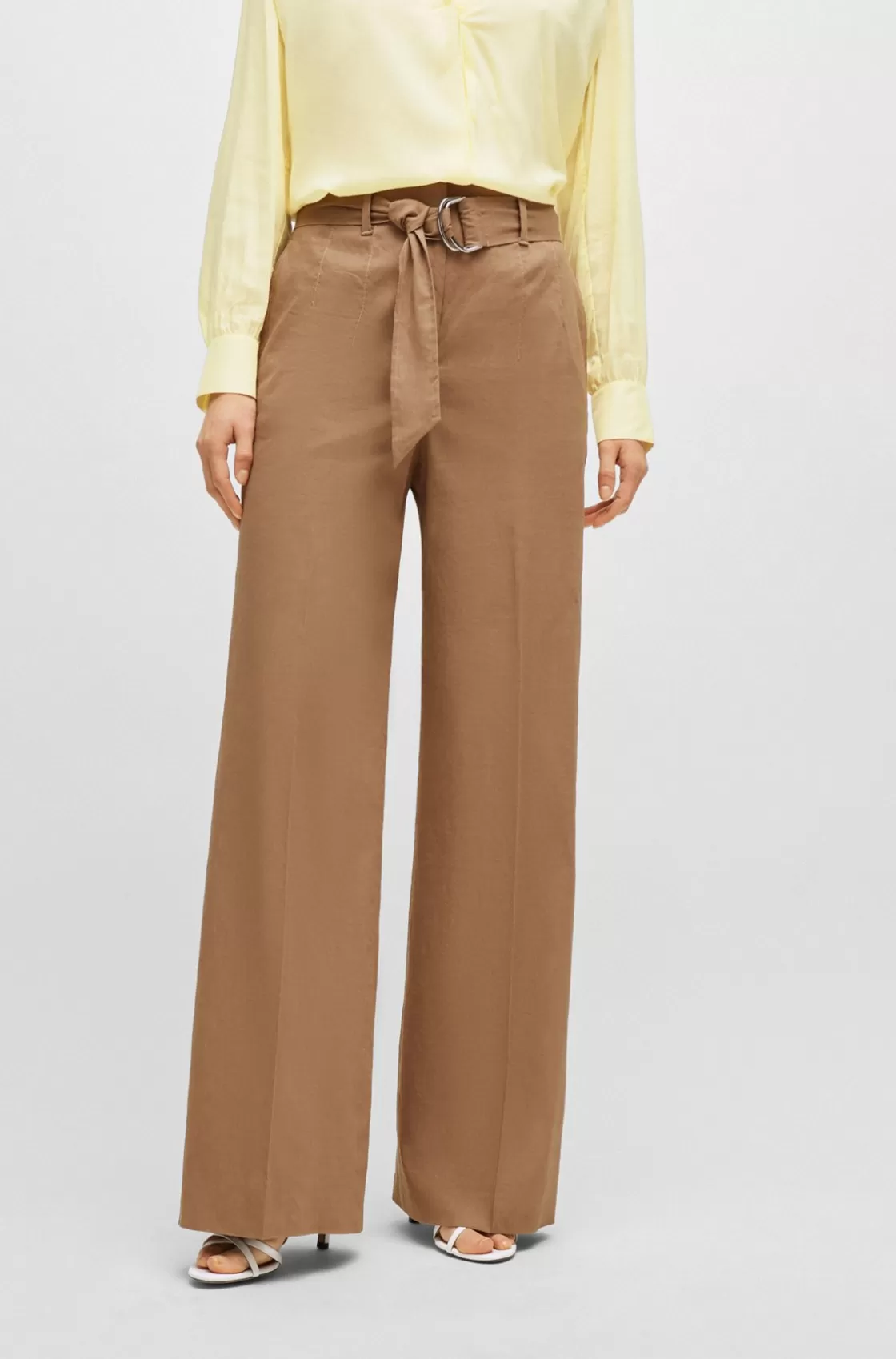 HUGO BOSS Relaxed-fit Trousers In A Linen Blend Beige Best Sale