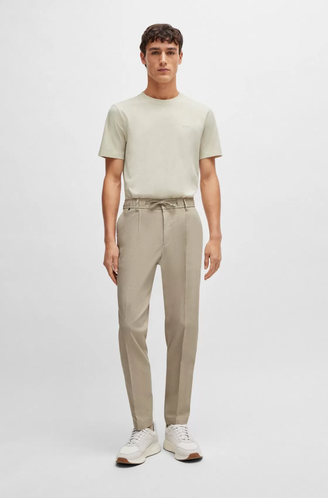 HUGO BOSS Relaxed-fit Trousers In A Linen Blend Khaki Fashion