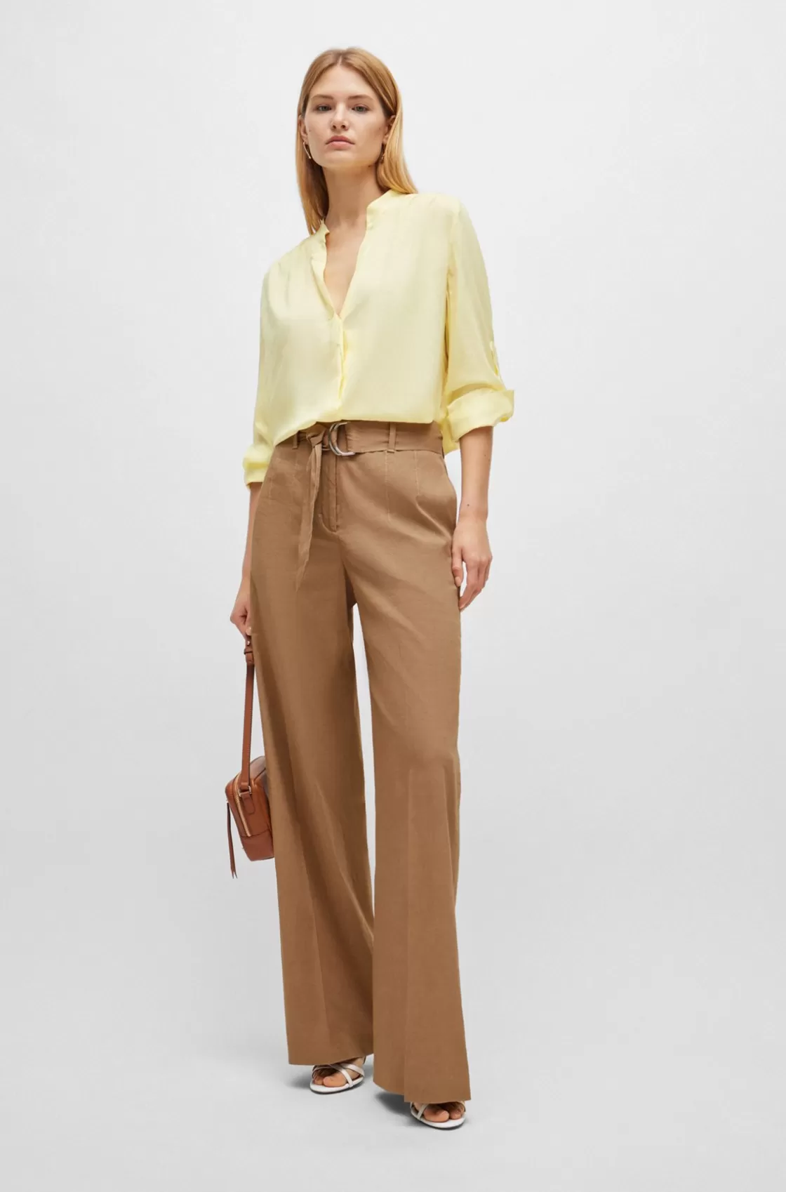 HUGO BOSS Relaxed-fit Trousers In A Linen Blend Beige Best Sale