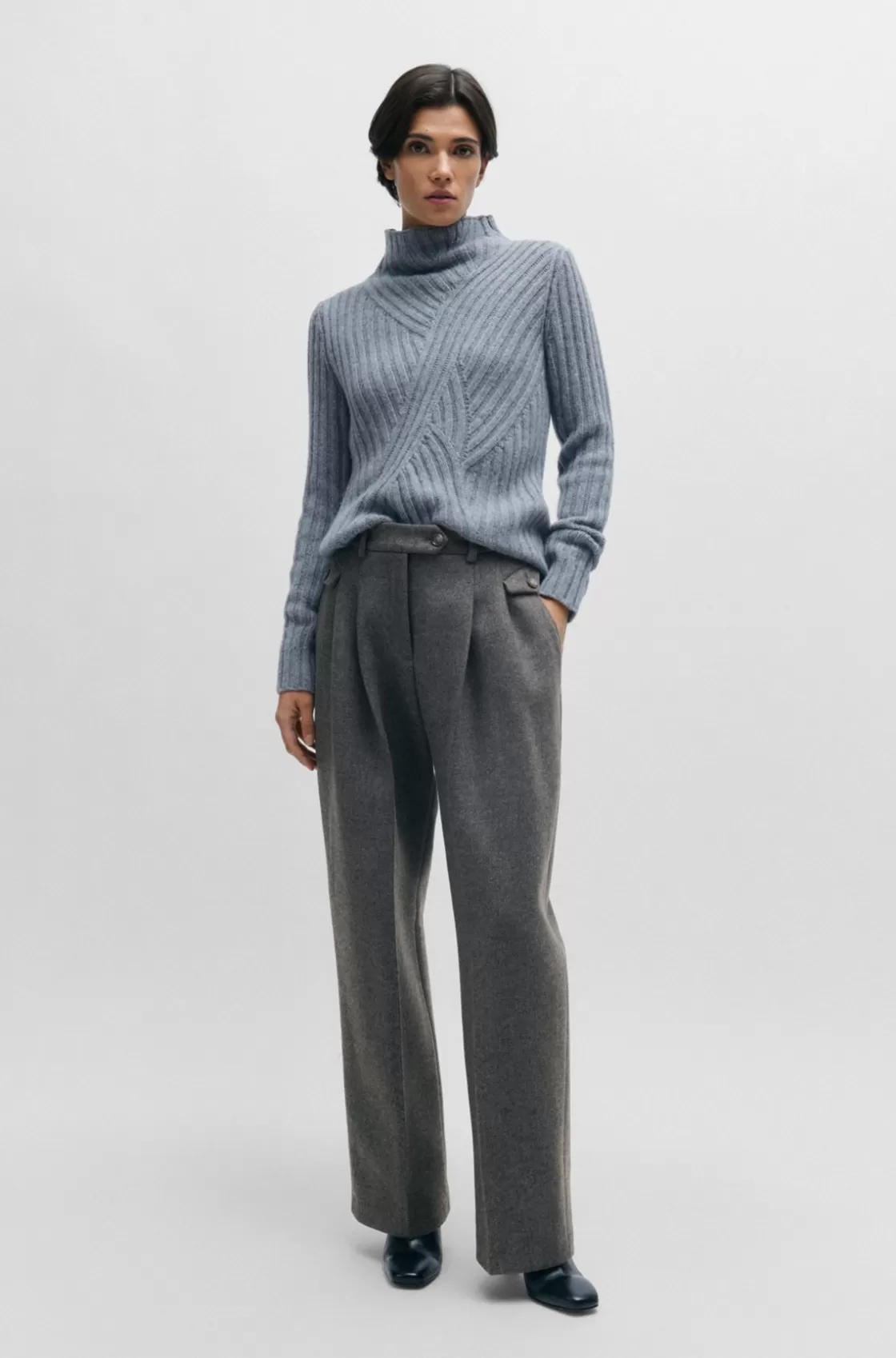HUGO BOSS Relaxed-fit Trousers In A Melange Wool Blend Silver Cheap
