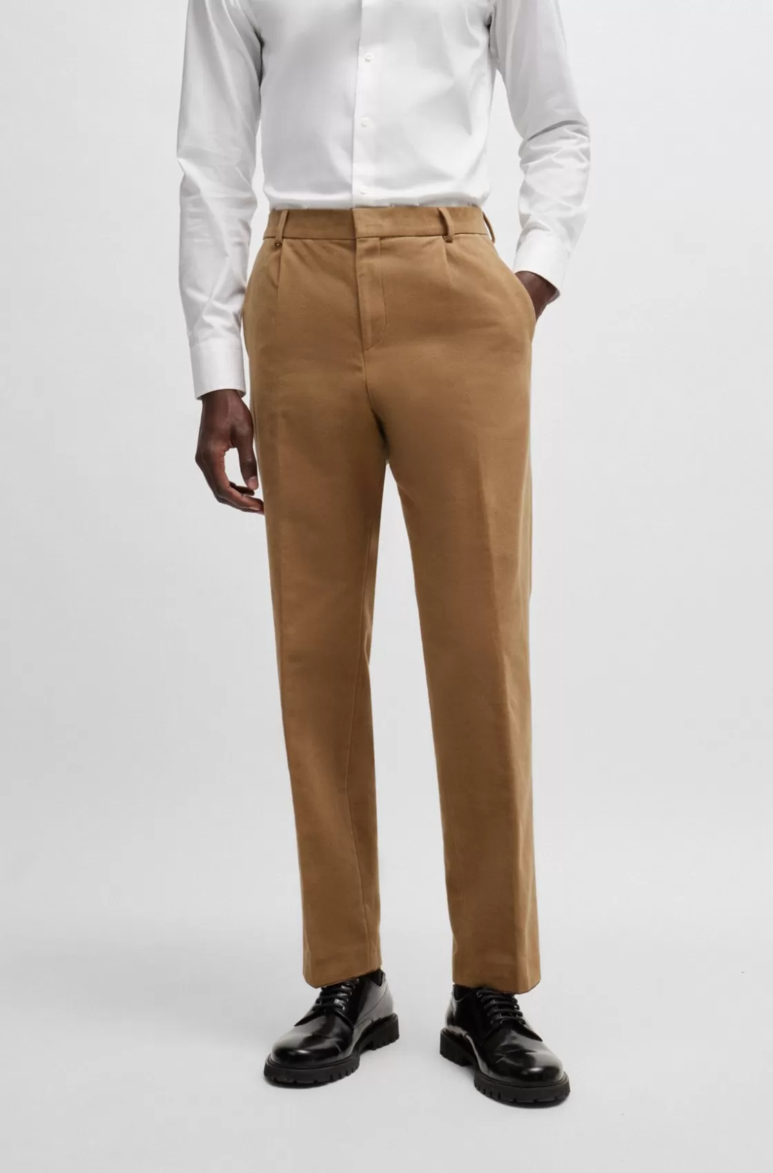 HUGO BOSS Relaxed-fit Trousers In Cotton Twill Weave Light Beige Online