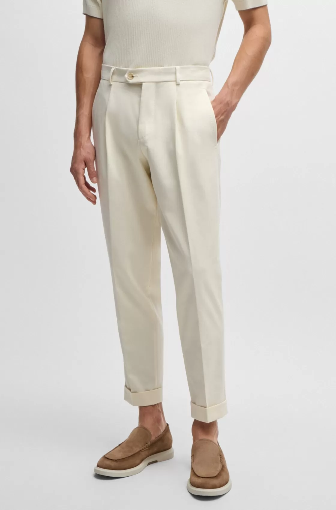 HUGO BOSS Relaxed-fit Trousers In Cotton, Wool And Stretch White Sale