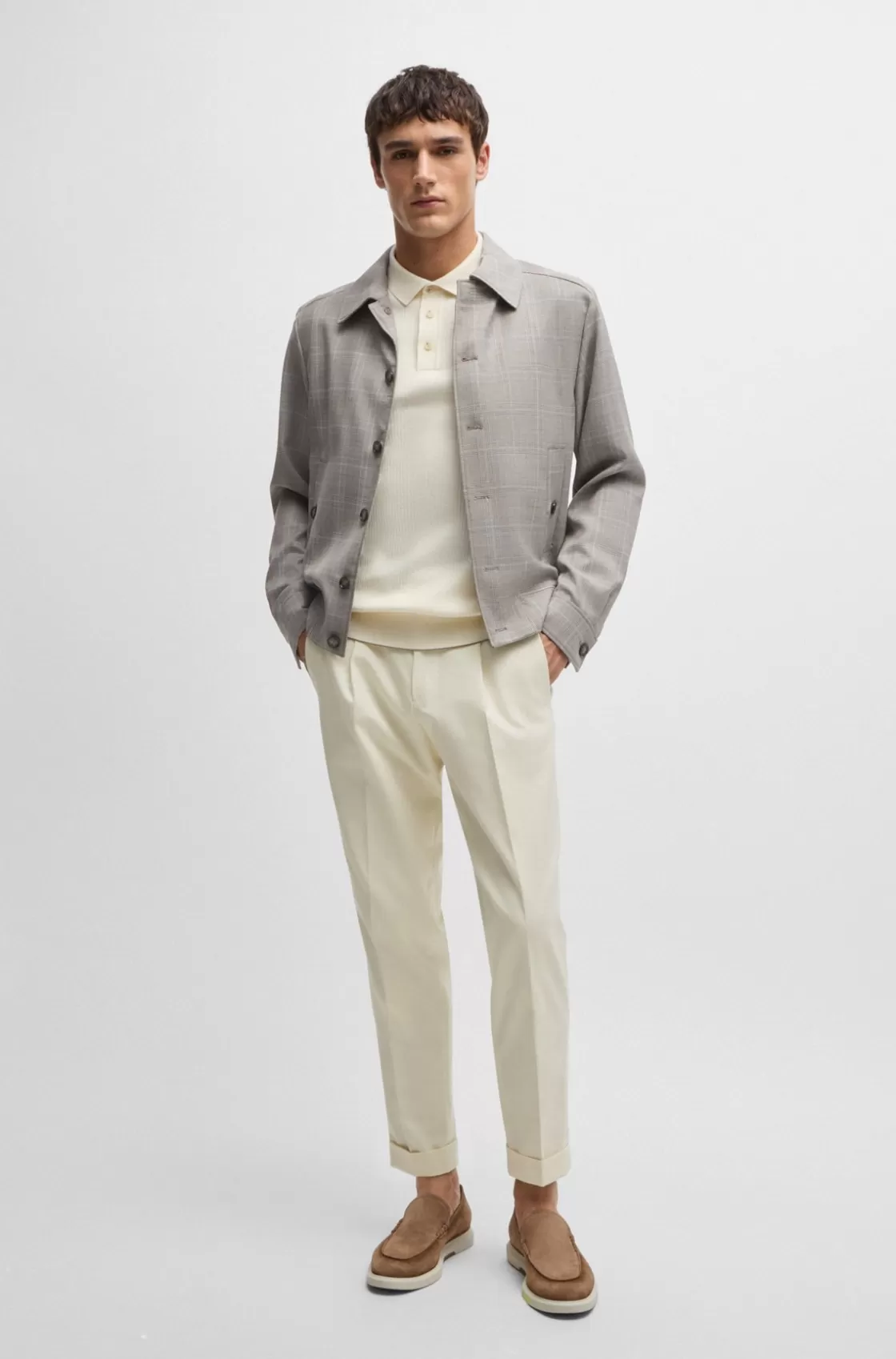 HUGO BOSS Relaxed-fit Trousers In Cotton, Wool And Stretch White Sale