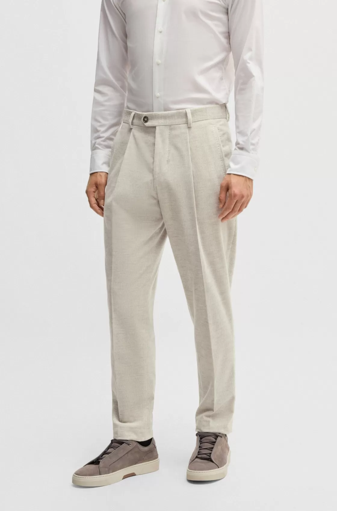 HUGO BOSS Relaxed-fit Trousers In Cotton-cashmere Corduroy White Sale
