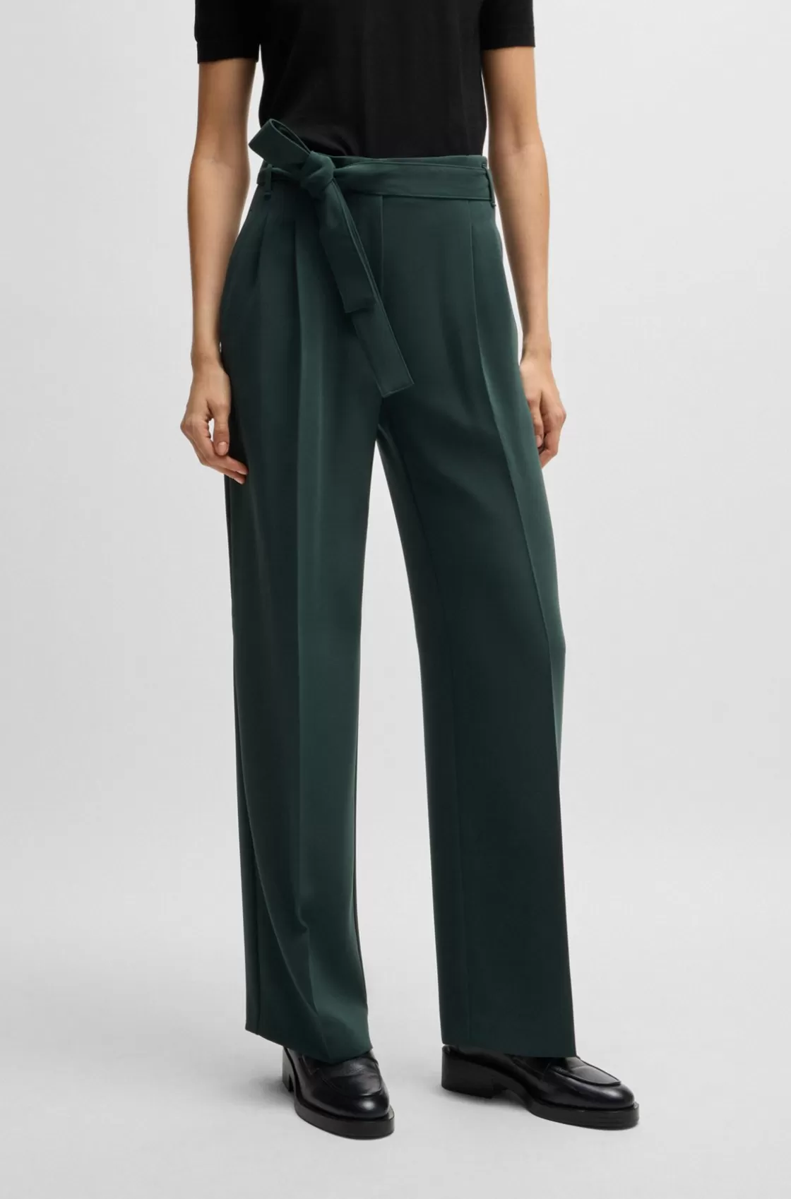 HUGO BOSS Relaxed-fit Trousers In Crease-resistant Japanese Crepe Light Green New