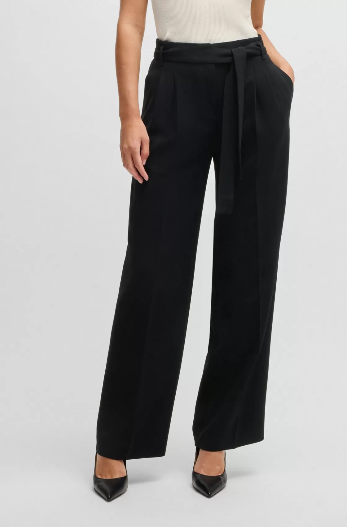 HUGO BOSS Relaxed-fit Trousers In Crease-resistant Japanese Crepe Black Online
