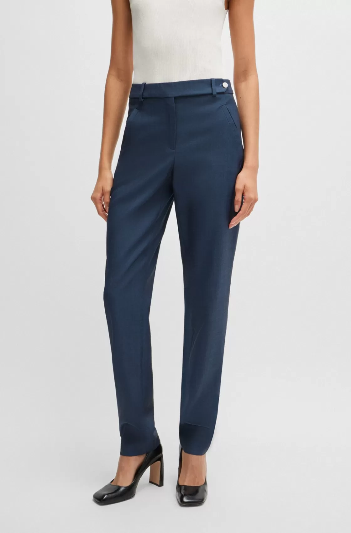 HUGO BOSS Relaxed-fit Trousers In Denim-effect Wool Twill Light Blue Outlet