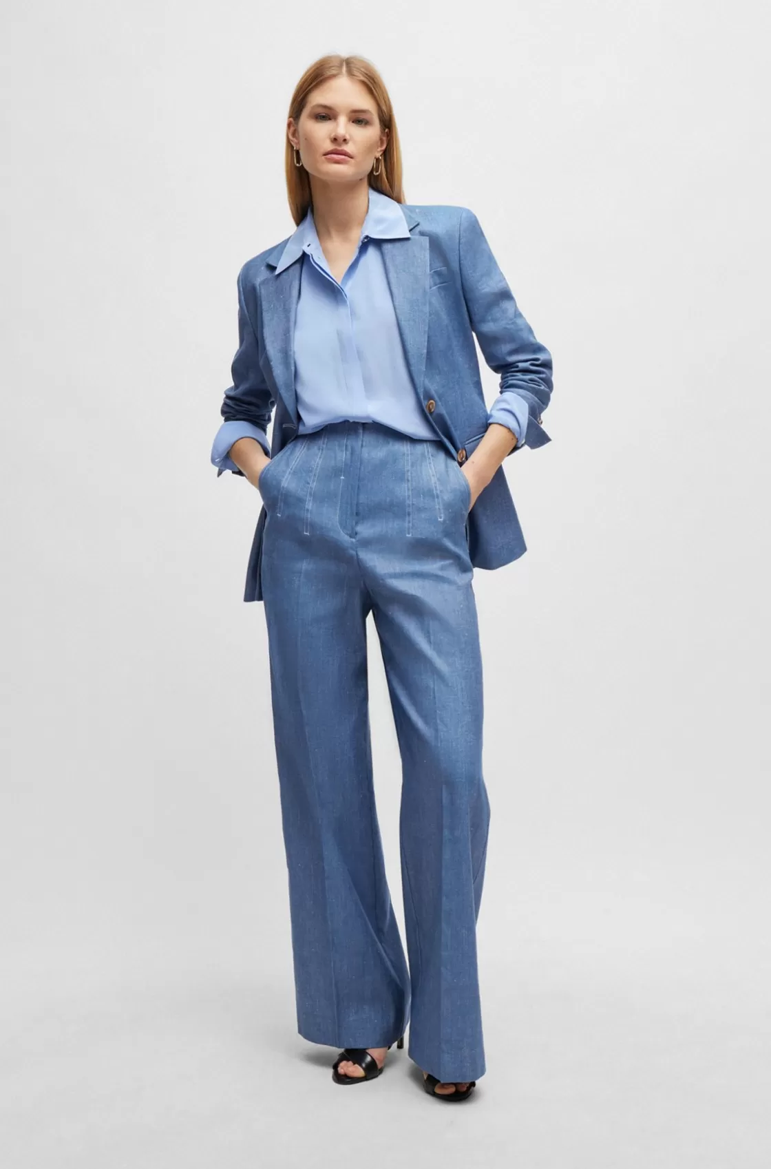 HUGO BOSS Relaxed-fit Trousers In Linen, Cotton And Stretch Light Blue Best