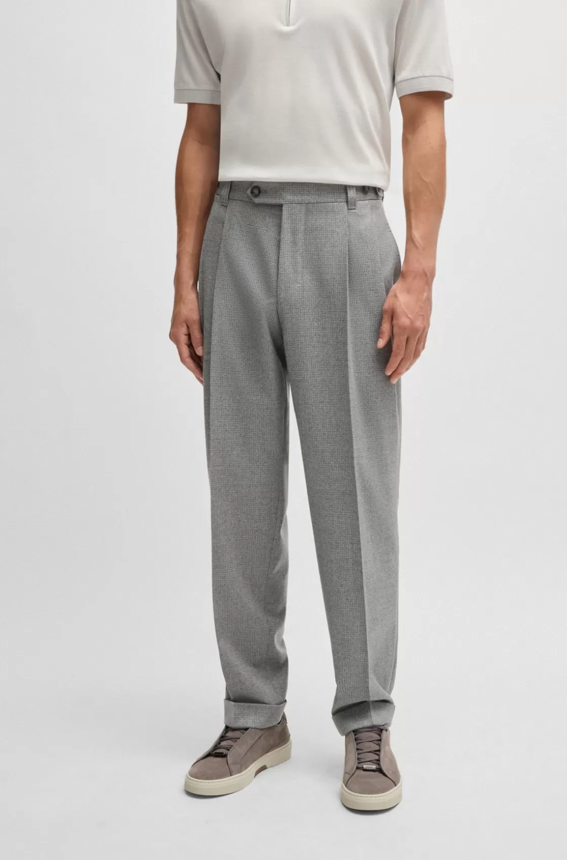 HUGO BOSS Relaxed-fit Trousers In Micro-patterned Wool Light Grey Discount