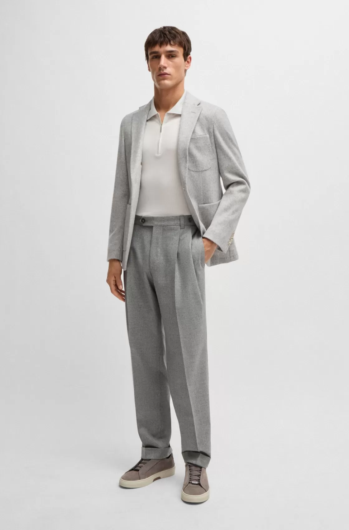 HUGO BOSS Relaxed-fit Trousers In Micro-patterned Wool Light Grey Discount