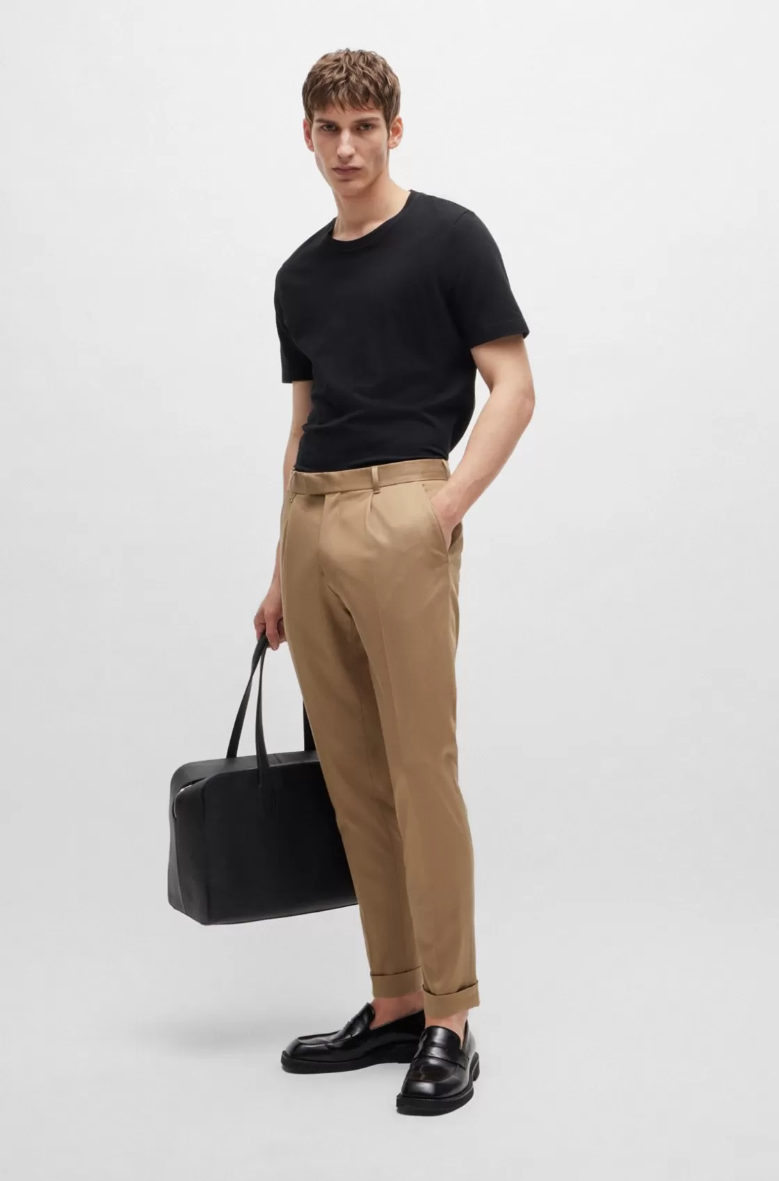 HUGO BOSS Relaxed-fit Trousers In Stretch Fabric With Pleat Front Light Beige Shop