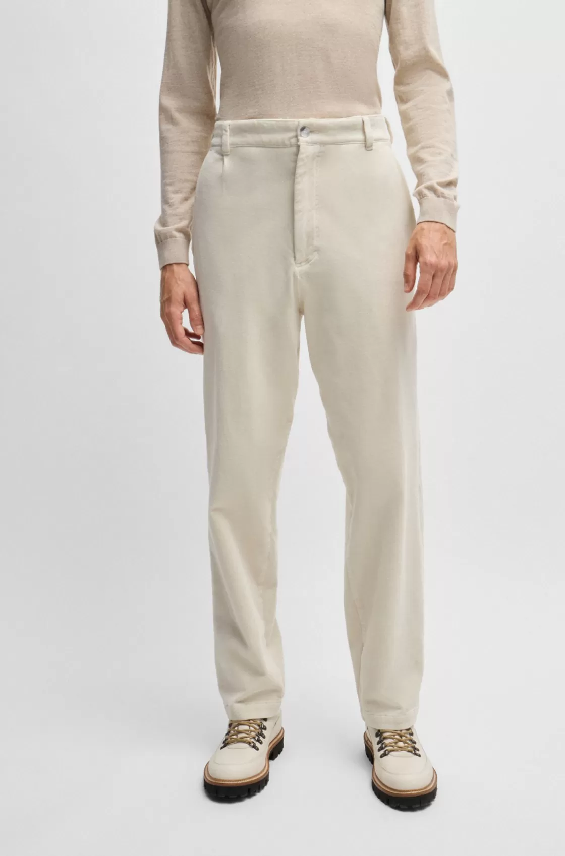 HUGO BOSS Relaxed-fit Trousers In Stretch-cotton Velvet White Cheap