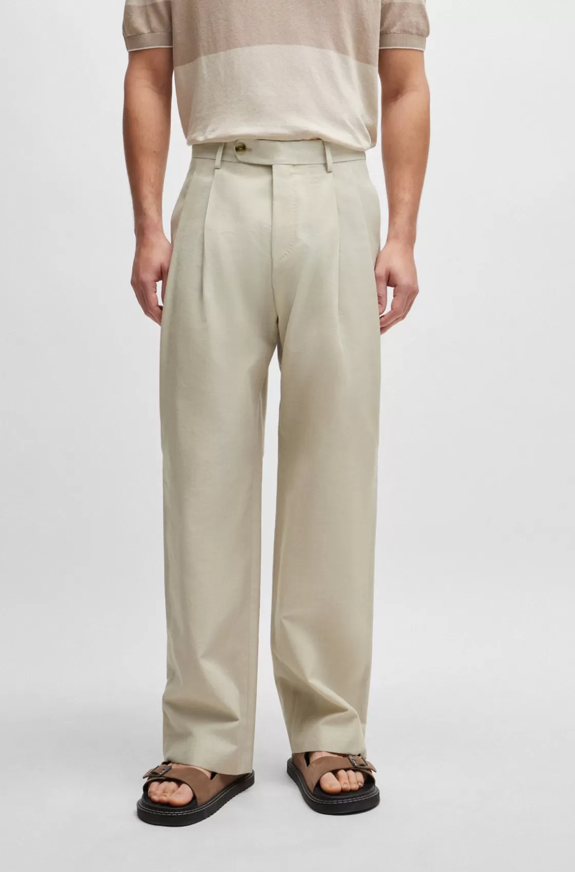 HUGO BOSS Relaxed-fit Trousers In Virgin Wool Light Beige Outlet