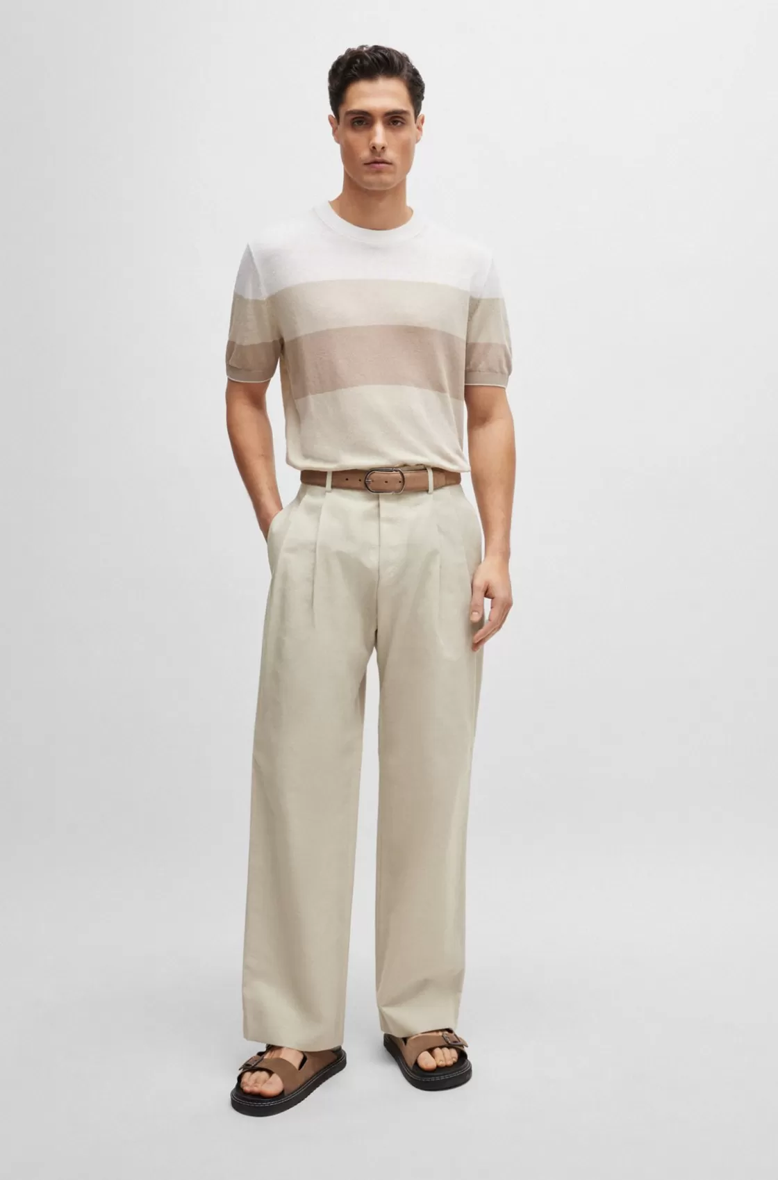HUGO BOSS Relaxed-fit Trousers In Virgin Wool Light Beige Outlet