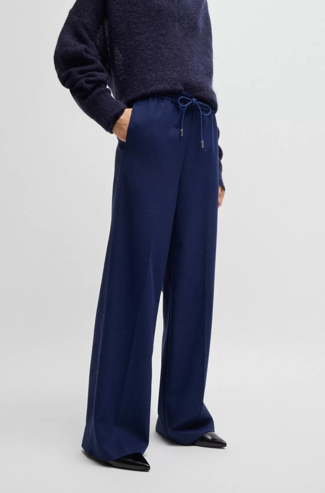 HUGO BOSS Relaxed-fit Trousers With A Wide Leg Light Blue Clearance
