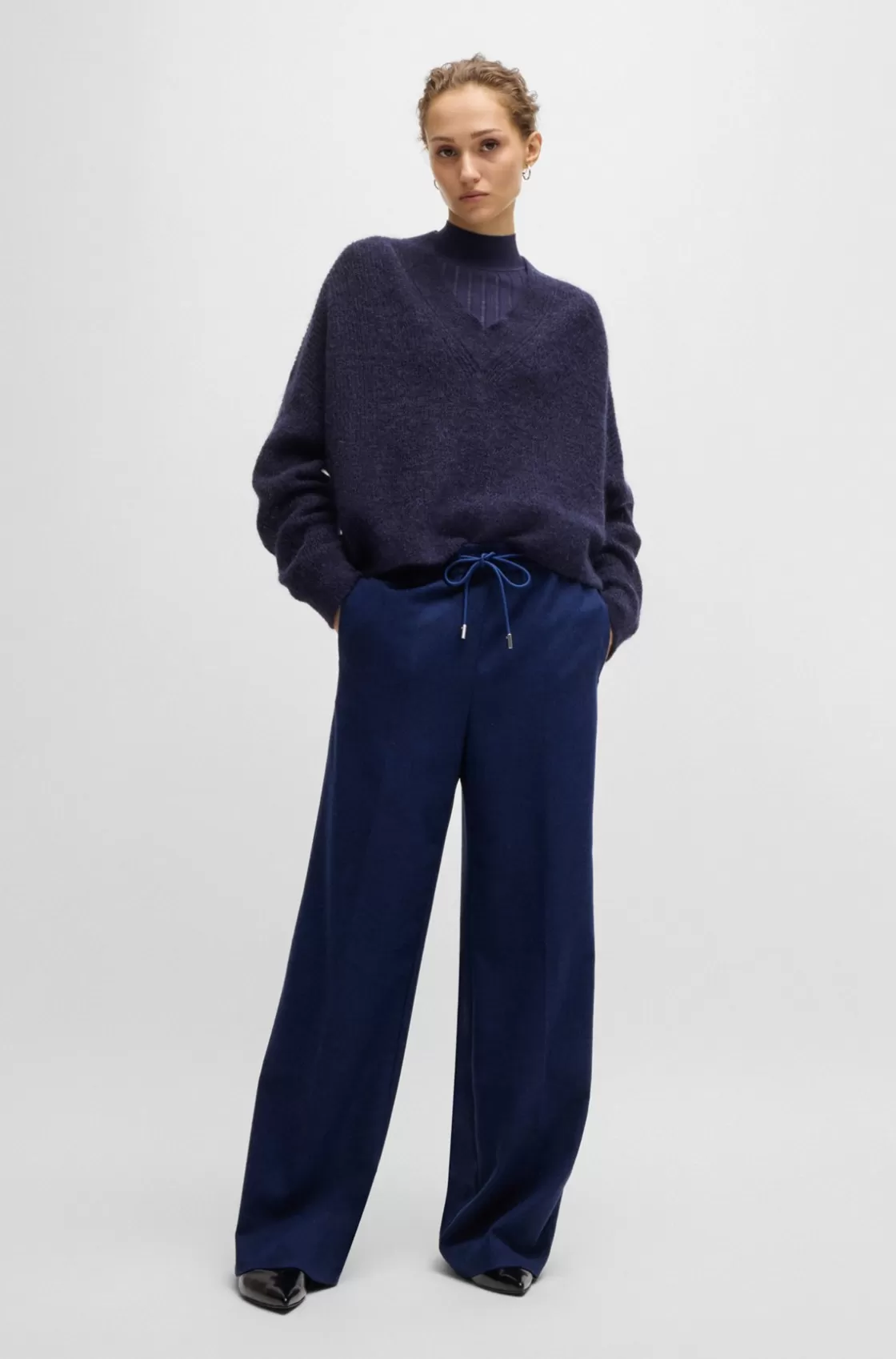 HUGO BOSS Relaxed-fit Trousers With A Wide Leg Light Blue Clearance