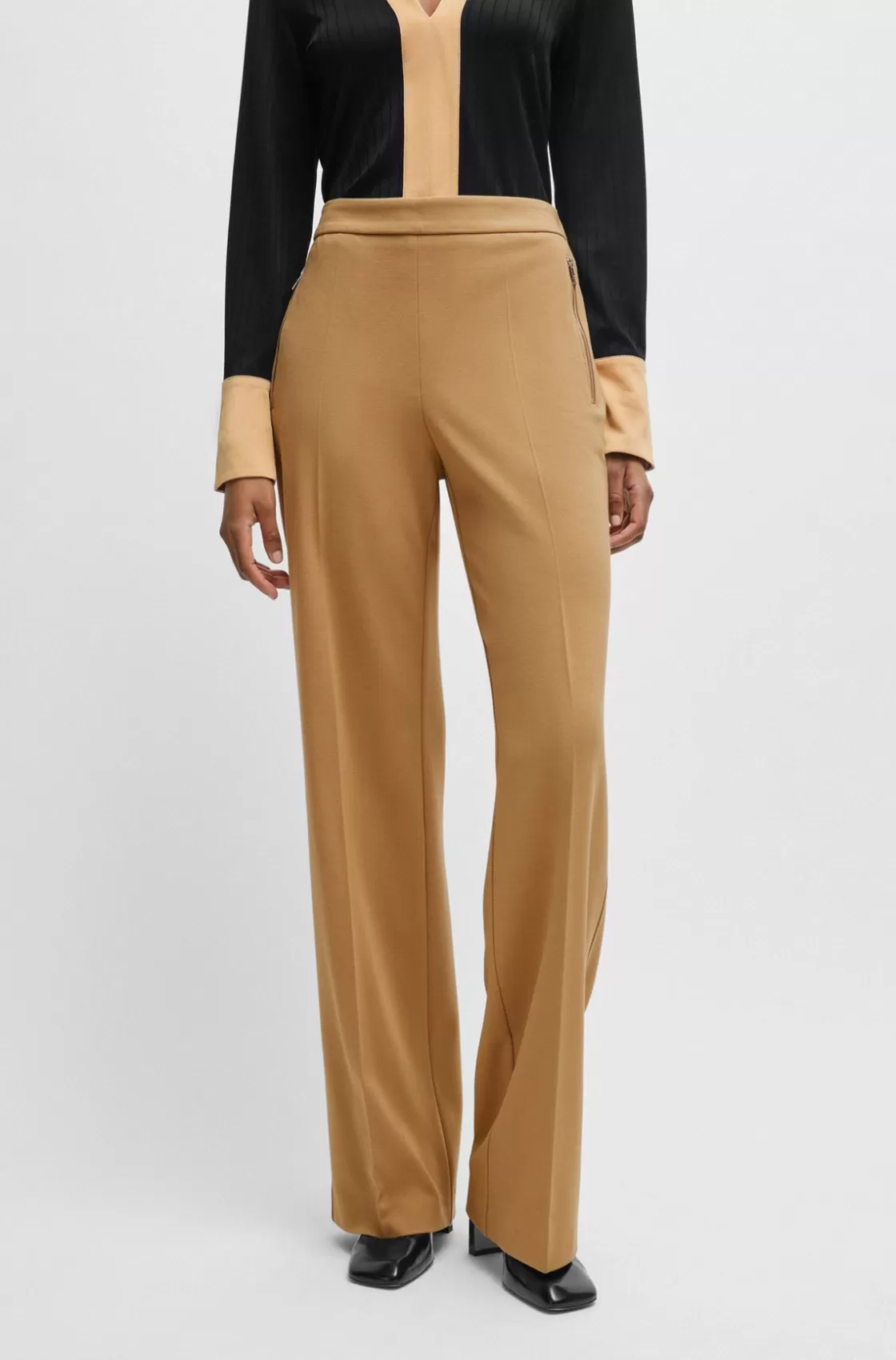 HUGO BOSS Relaxed-fit Trousers With Bootcut Leg In Stretch Material Beige New