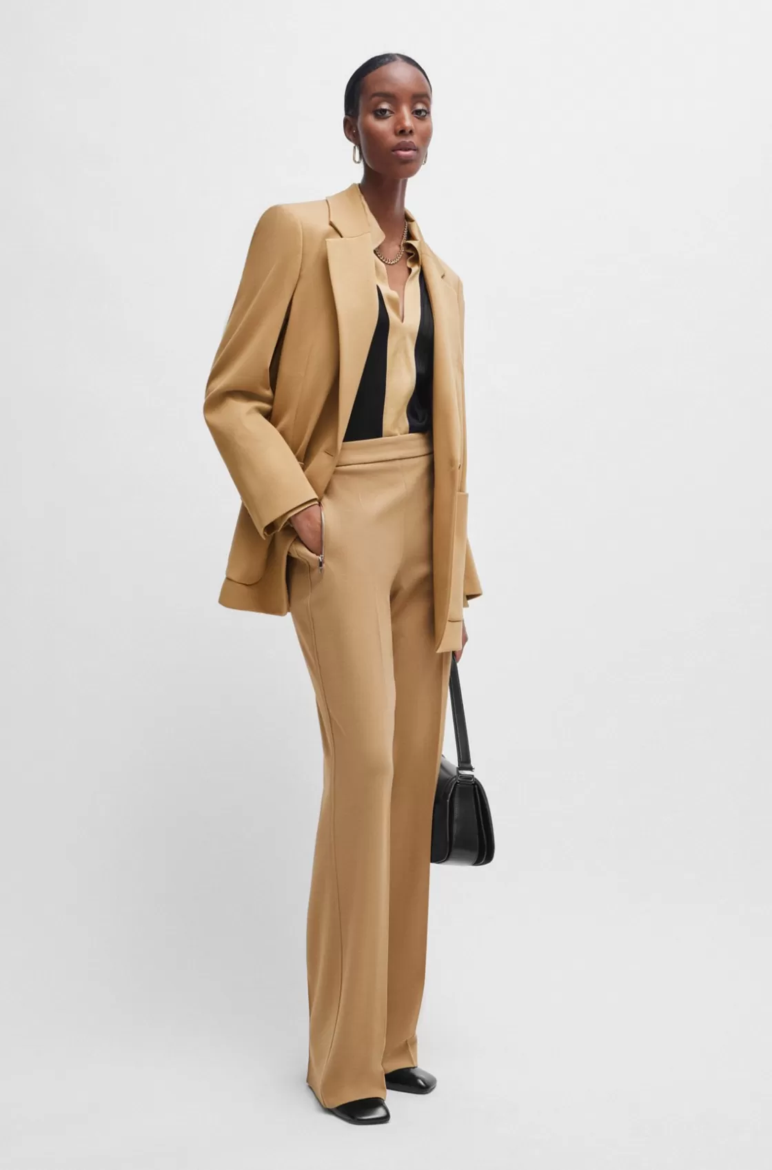 HUGO BOSS Relaxed-fit Trousers With Bootcut Leg In Stretch Material Beige New