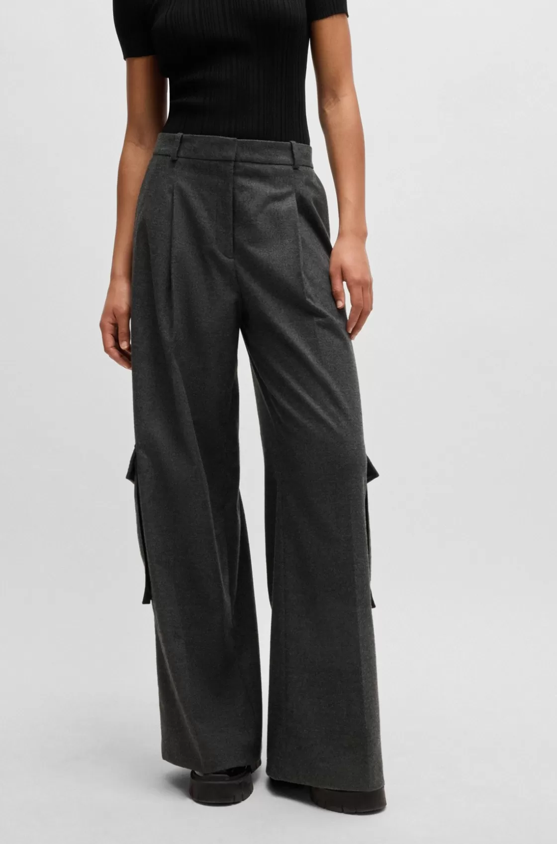 HUGO BOSS Relaxed-fit Trousers With Cargo Pockets Dark Grey Hot