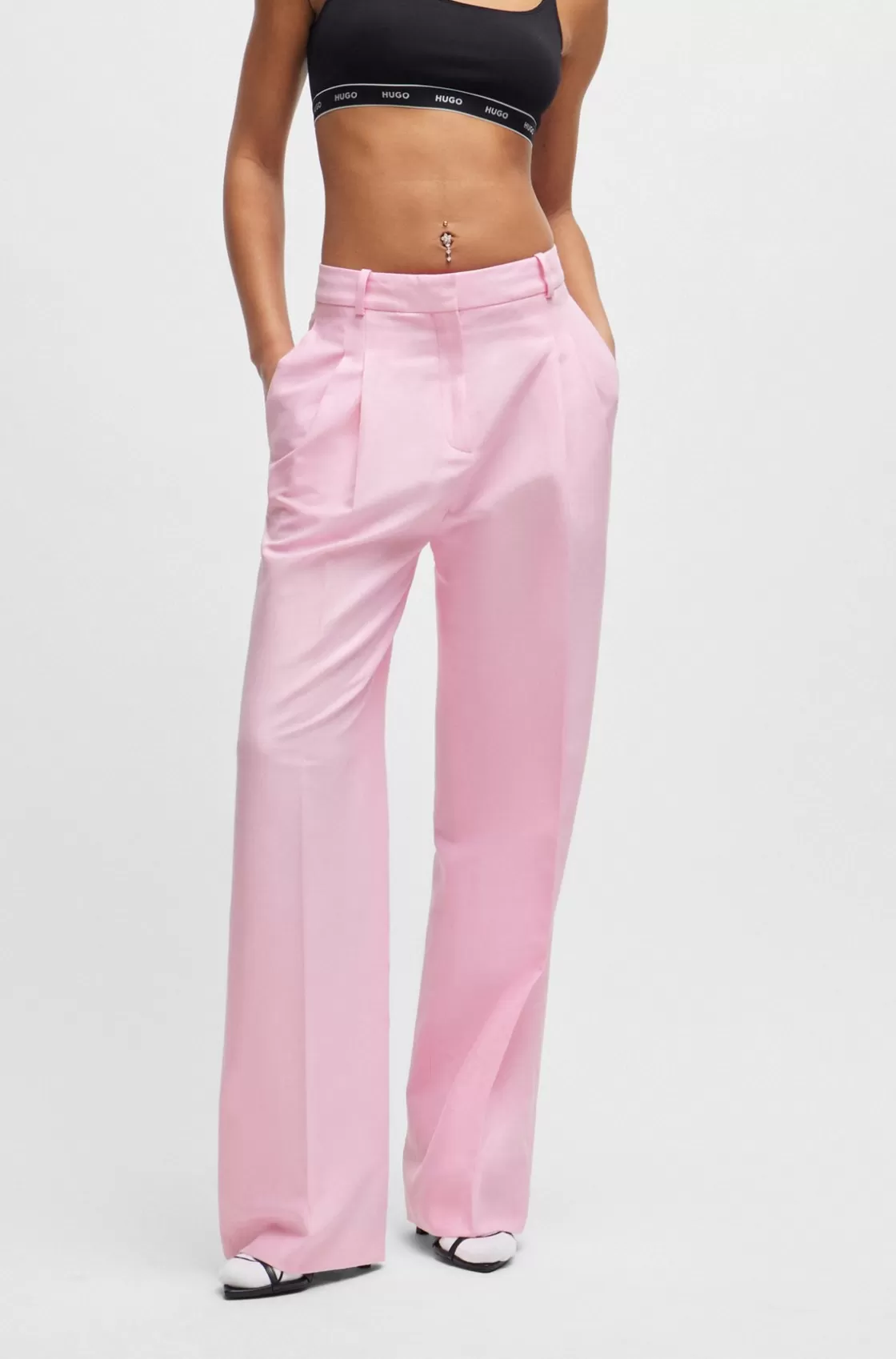 HUGO BOSS Relaxed-fit Trousers With Double Front Pleats Pink Best Sale