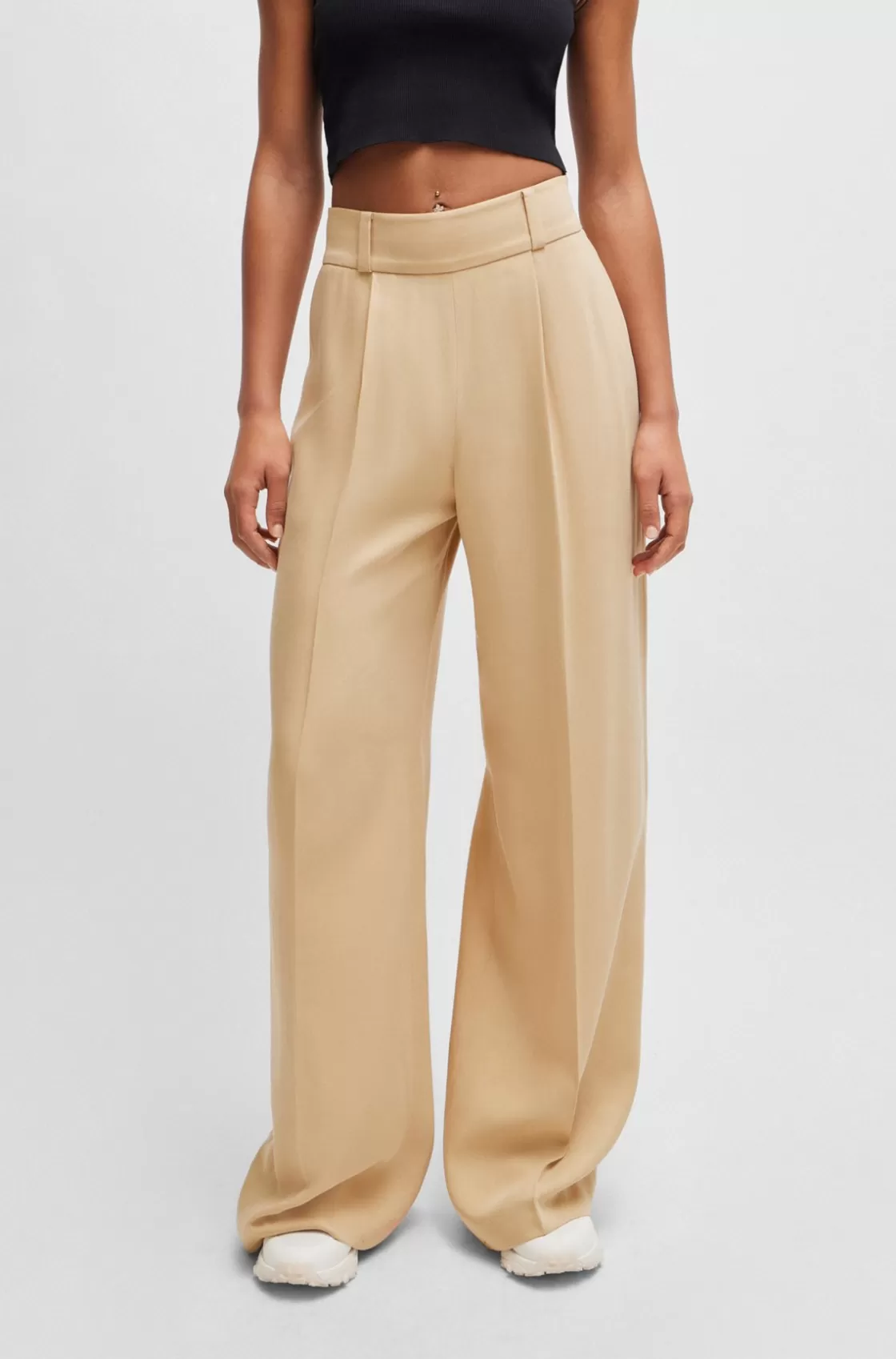 HUGO BOSS Relaxed-fit Trousers With Wide Leg Light Beige Fashion