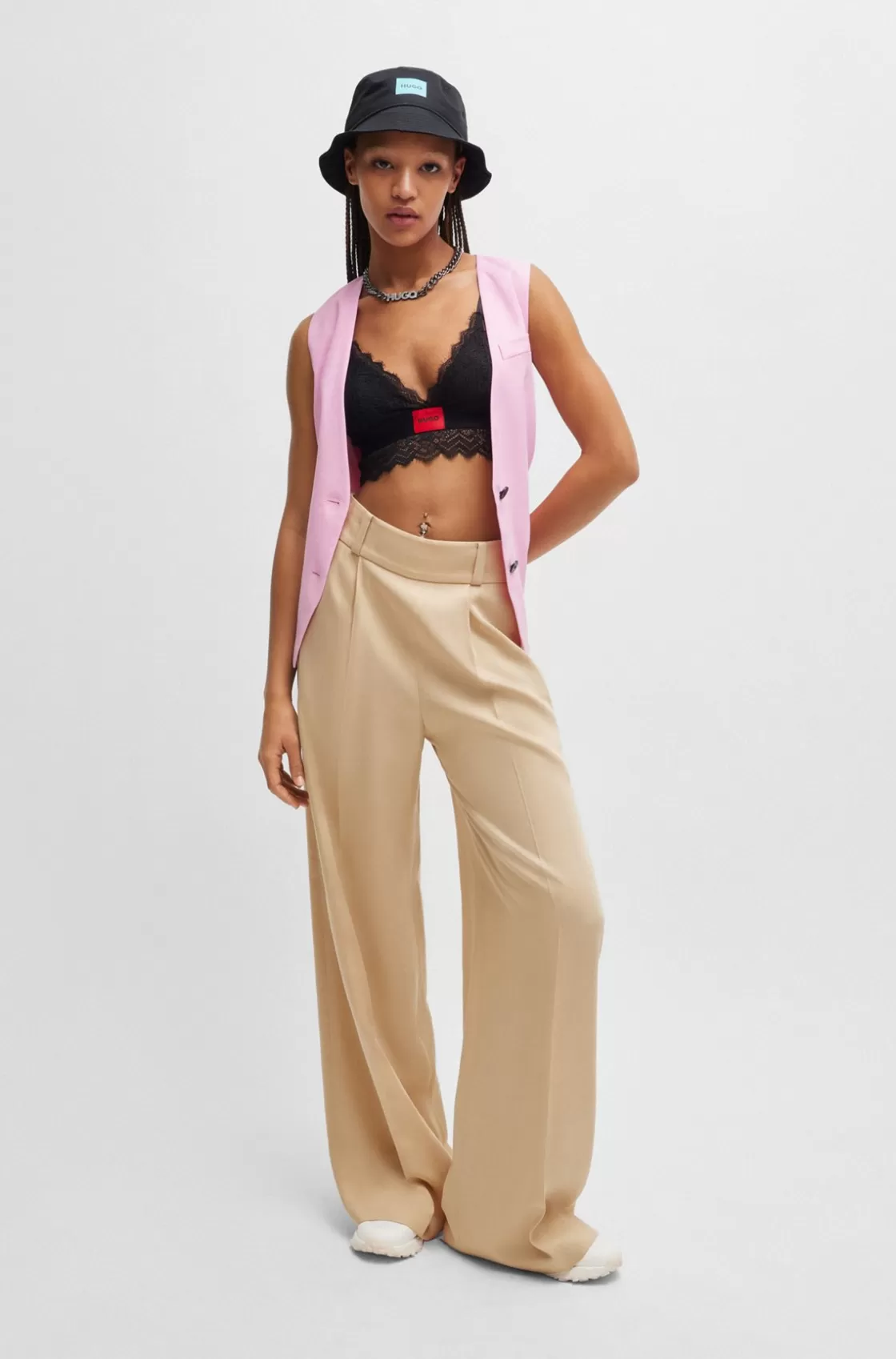 HUGO BOSS Relaxed-fit Trousers With Wide Leg Light Beige Fashion