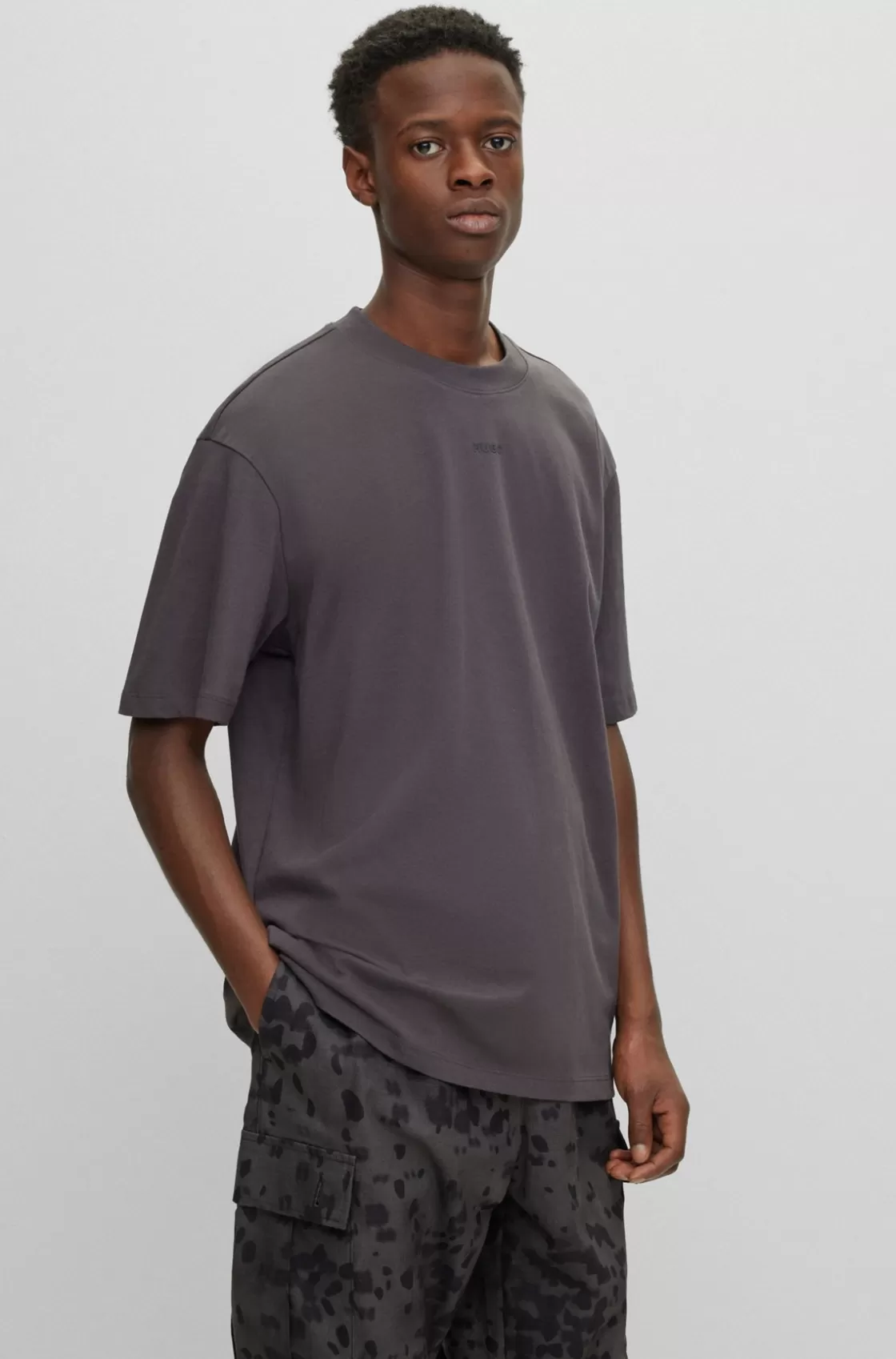 HUGO BOSS Relaxed-fit T-shirt In Cotton With Logo Print Dark Grey Outlet