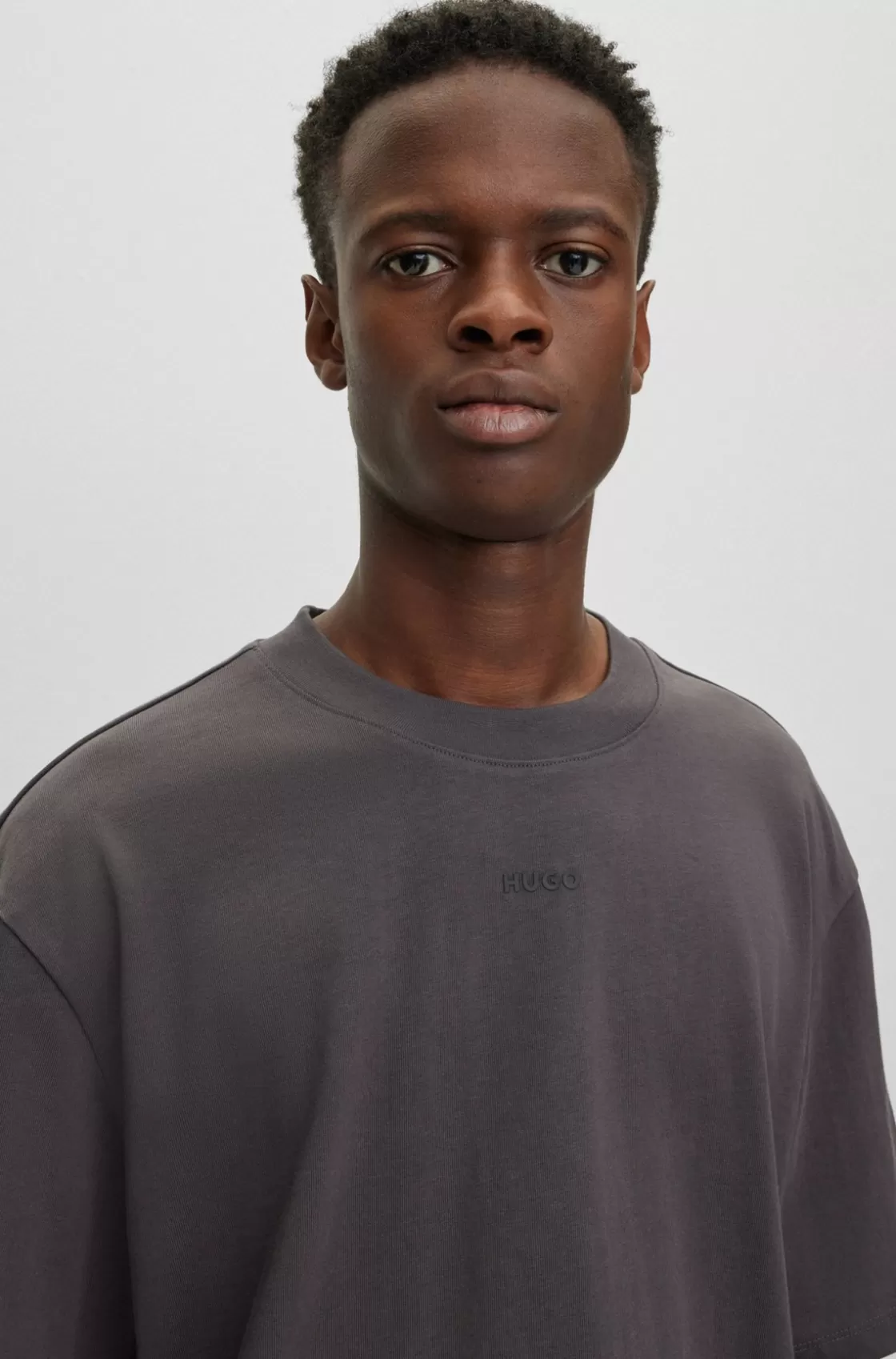 HUGO BOSS Relaxed-fit T-shirt In Cotton With Logo Print Dark Grey Outlet