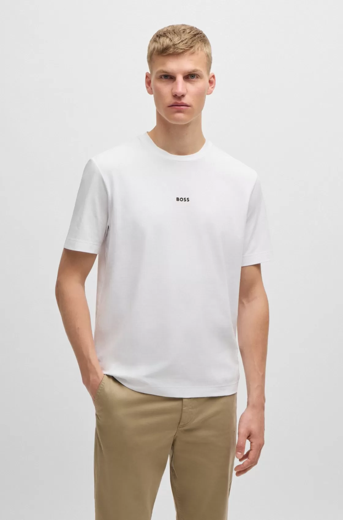 HUGO BOSS Relaxed-fit T-shirt In Stretch Cotton With Logo Print White Best