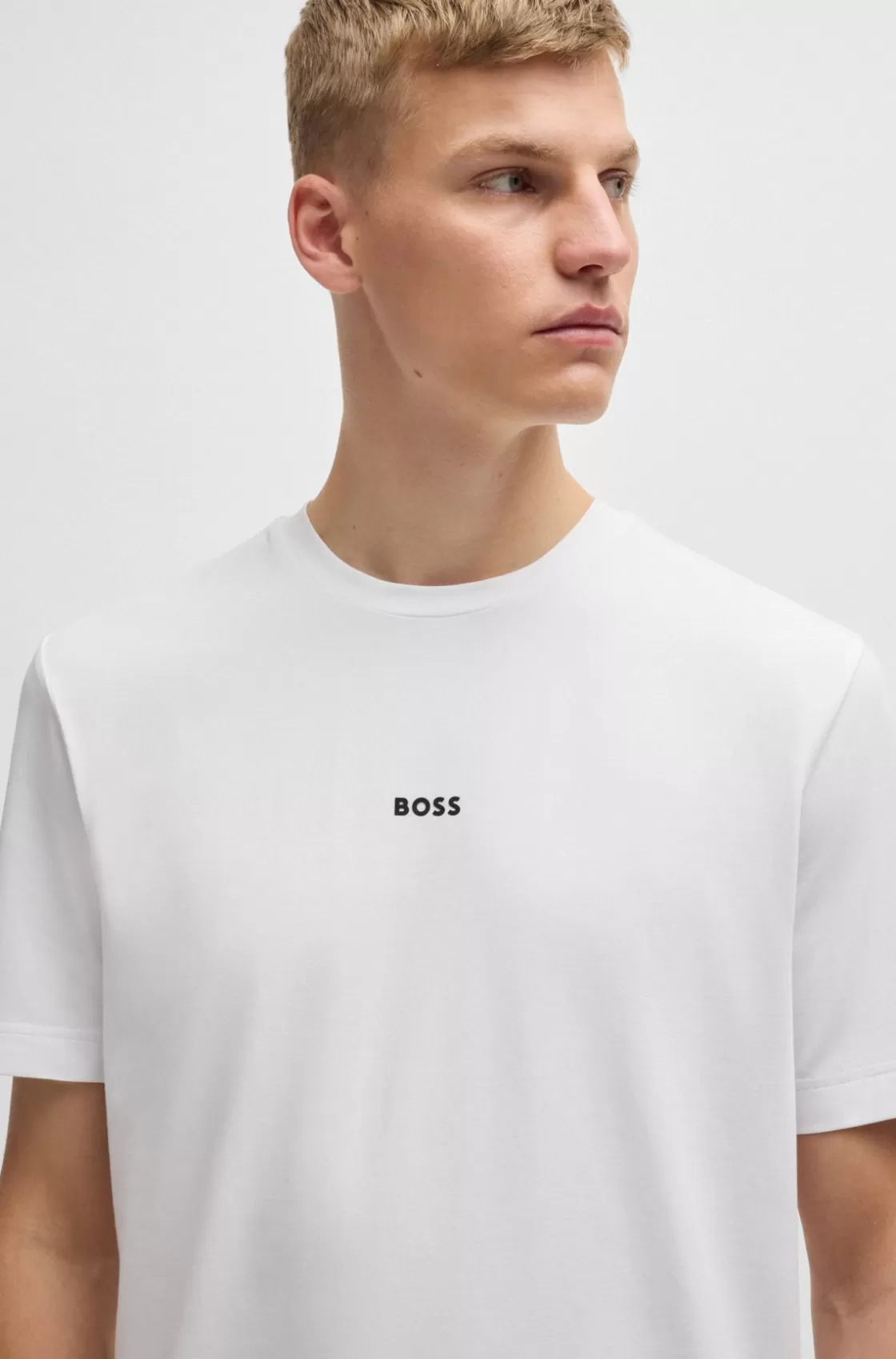 HUGO BOSS Relaxed-fit T-shirt In Stretch Cotton With Logo Print White Best