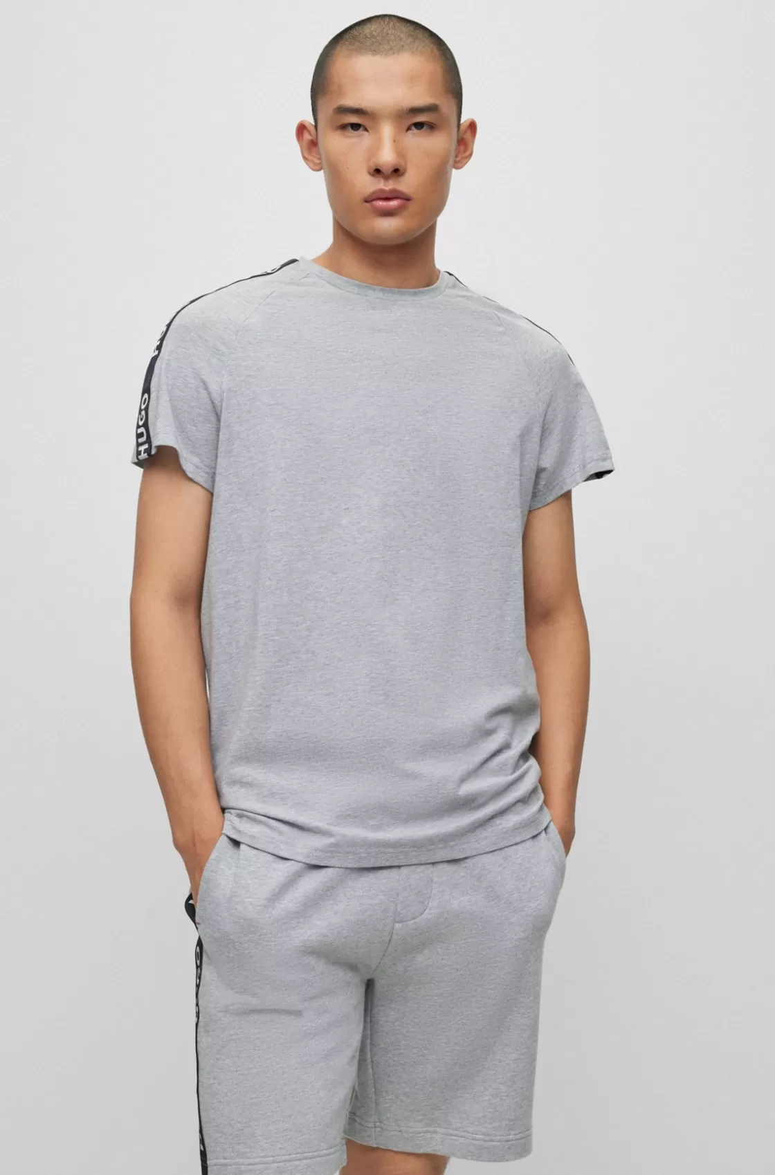 HUGO BOSS Relaxed-fit T-shirt In Stretch Cotton With Logo Tape Grey Flash Sale