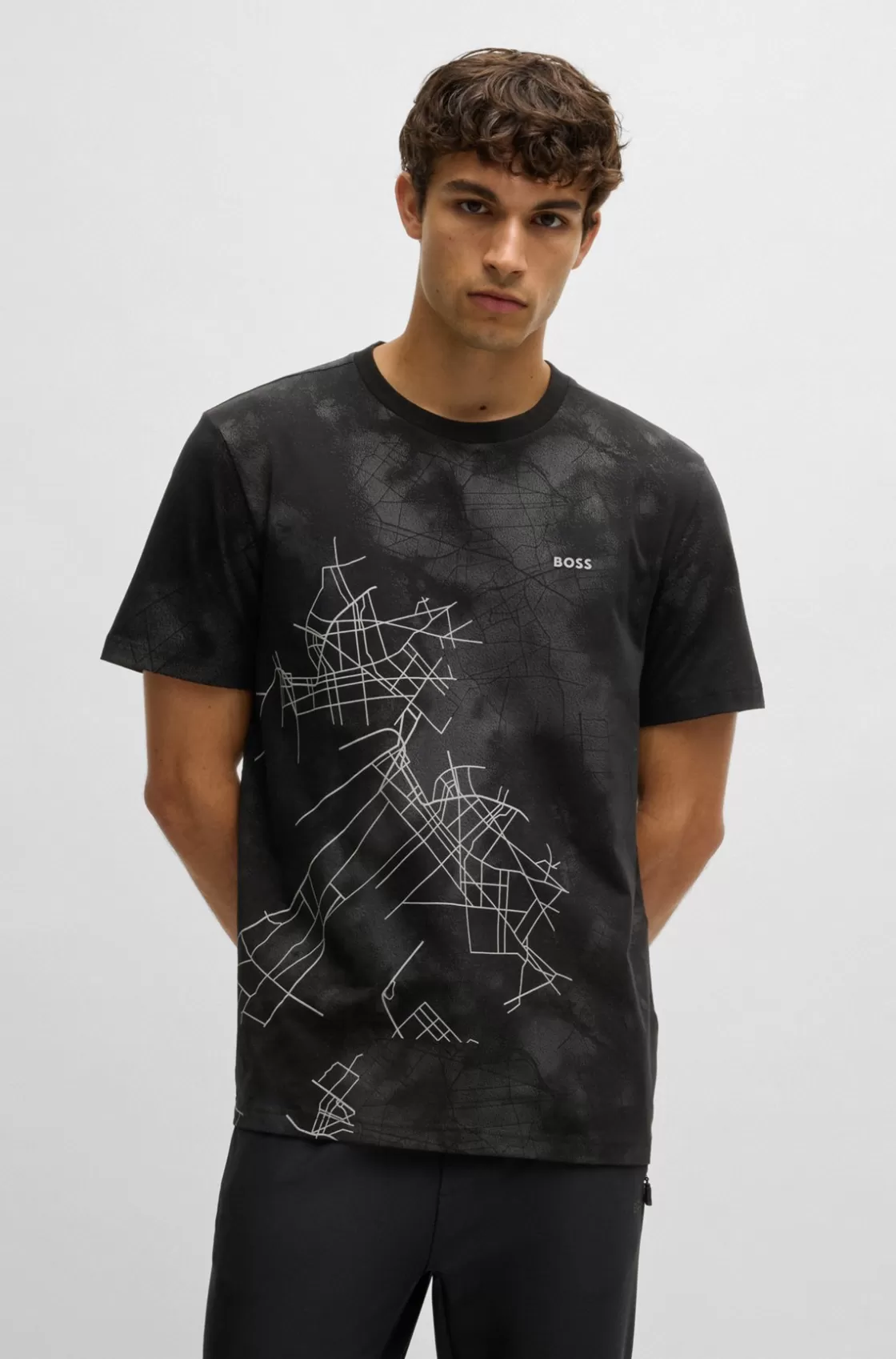 HUGO BOSS Relaxed-fit T-shirt With Decorative Reflective Print Black Cheap