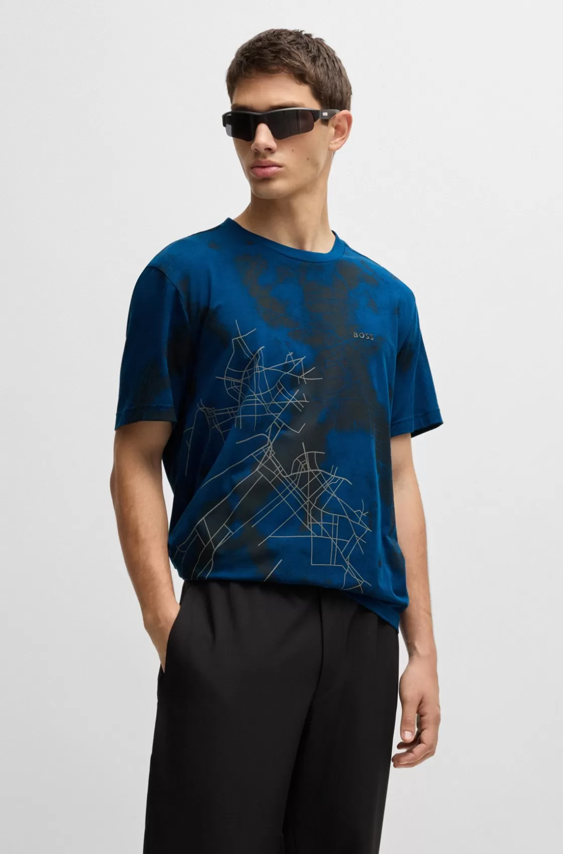 HUGO BOSS Relaxed-fit T-shirt With Decorative Reflective Print Light Blue Cheap