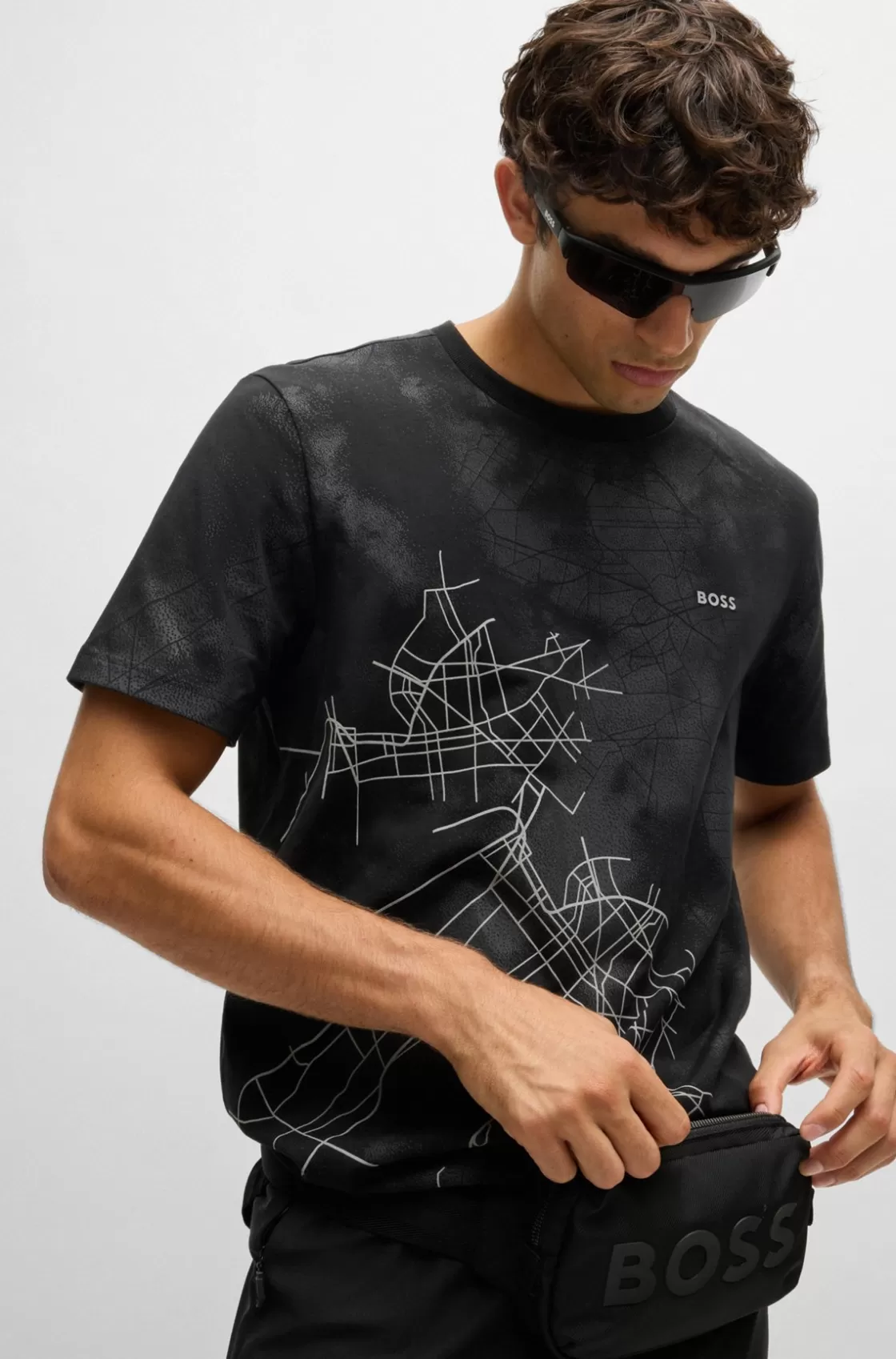 HUGO BOSS Relaxed-fit T-shirt With Decorative Reflective Print Black Cheap