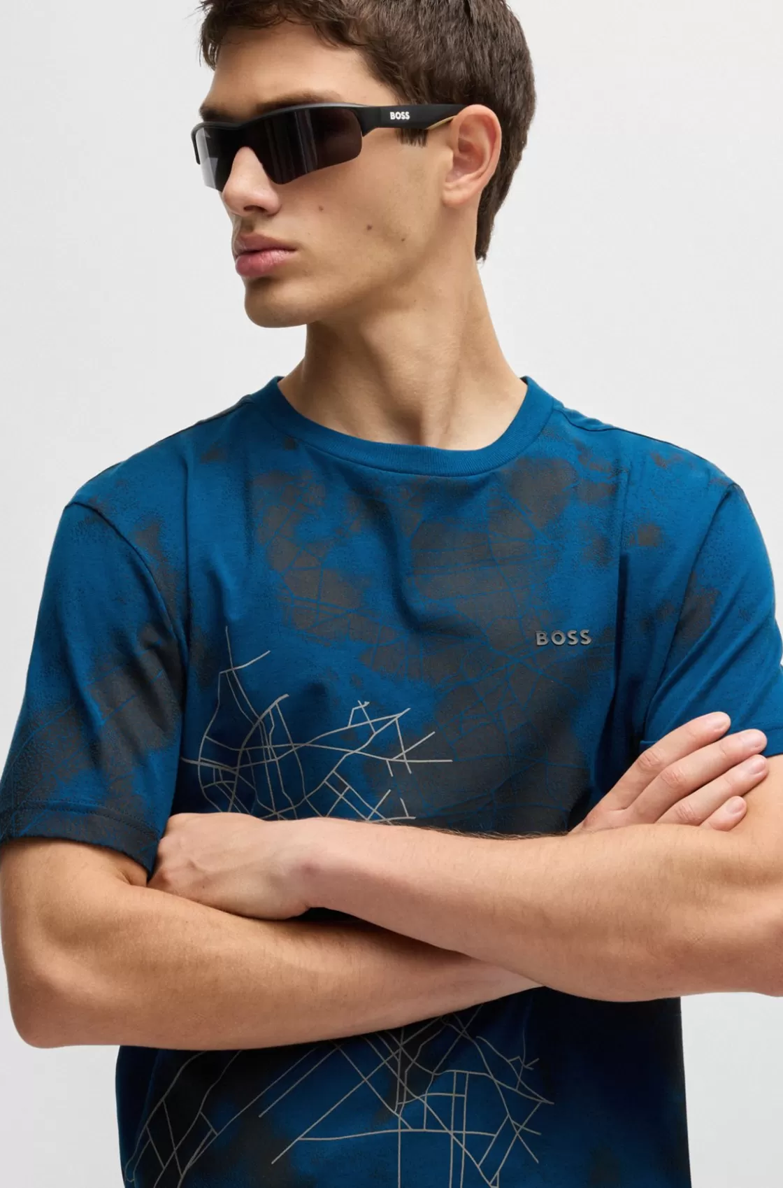 HUGO BOSS Relaxed-fit T-shirt With Decorative Reflective Print Light Blue Cheap