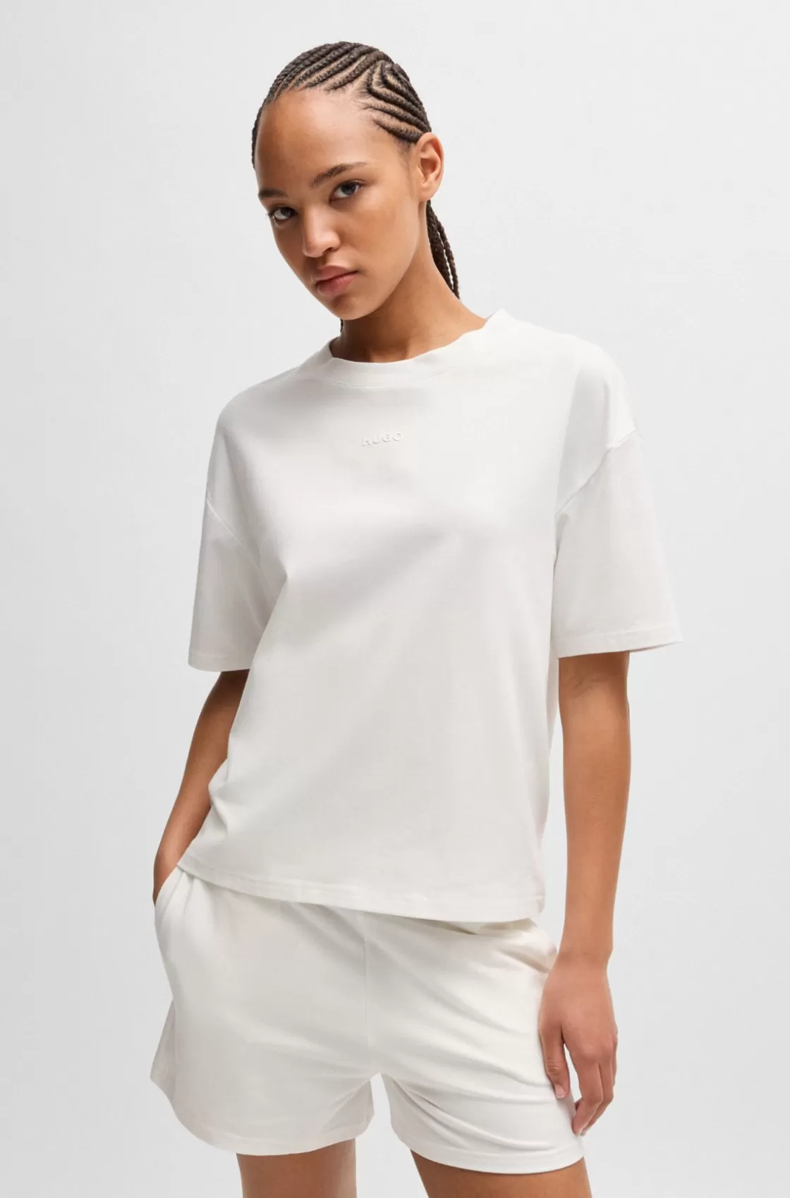 HUGO BOSS Relaxed-fit T-shirt With Silicone-printed Logo White Clearance
