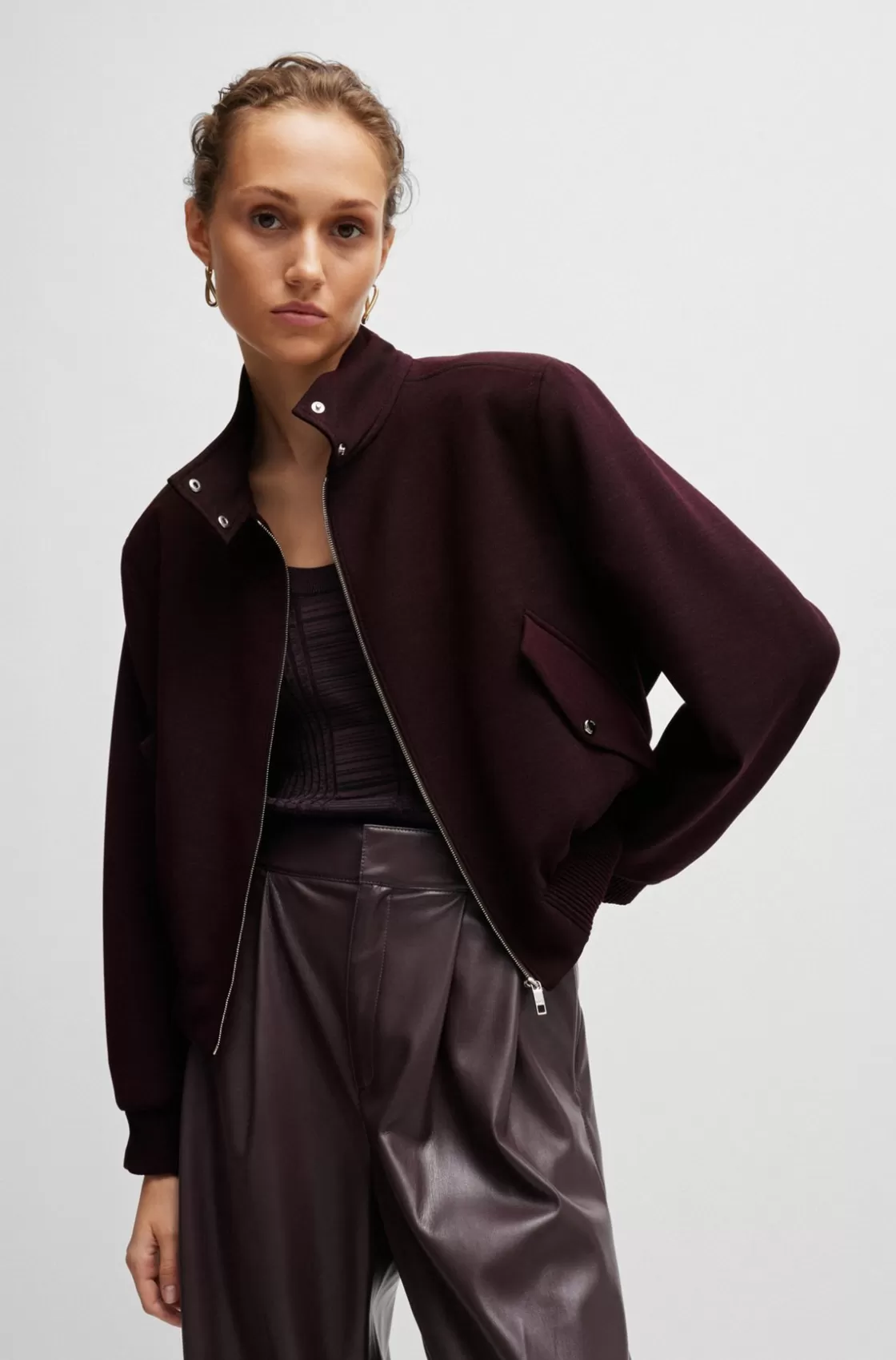 HUGO BOSS Relaxed-fit Zip-up Jacket In Melange Twill Patterned Flash Sale
