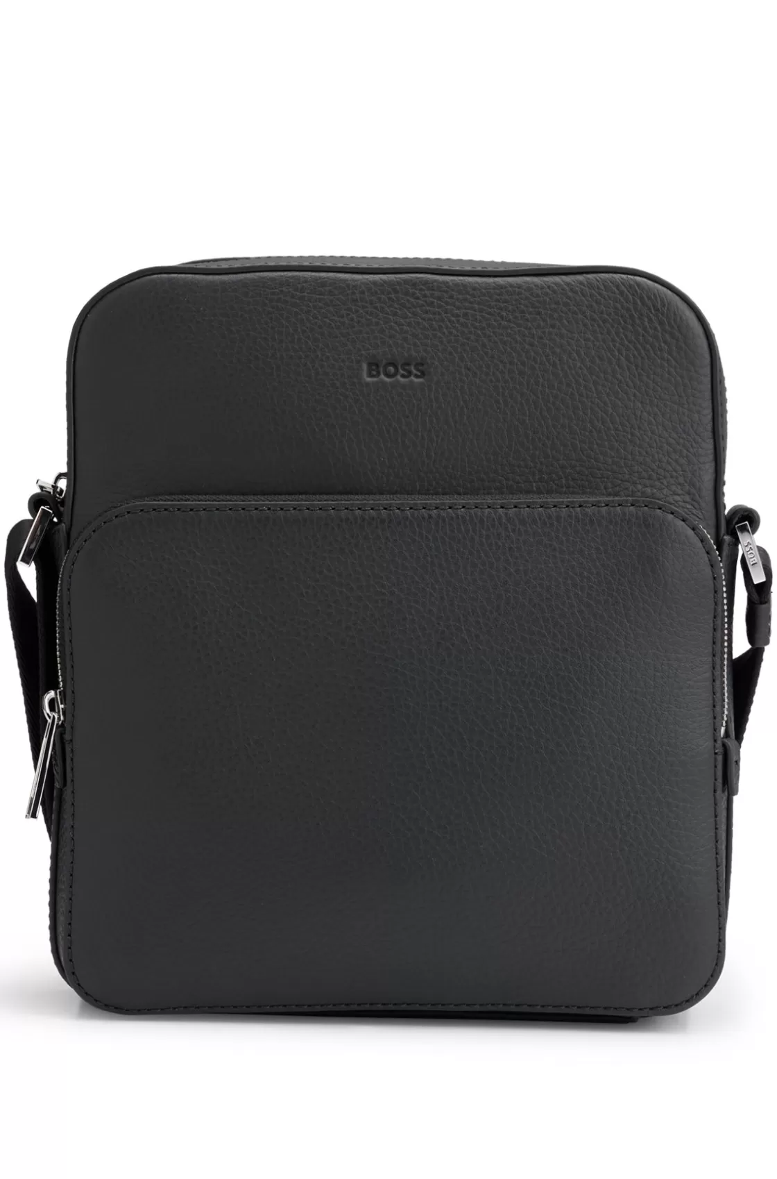 HUGO BOSS Reporter Bag In Grained Italian Leather With Embossed Logo Black Hot