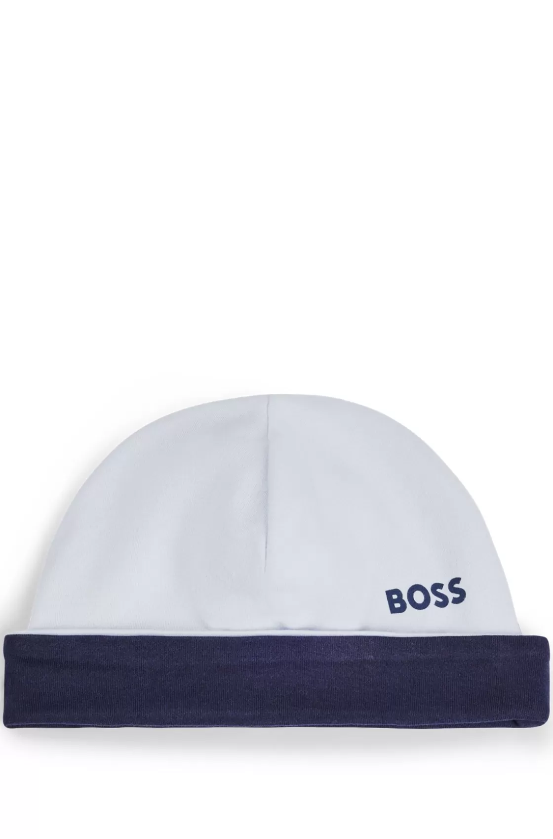 HUGO BOSS Reversible Baby Hat In Cotton With Logo Details Light Blue Store