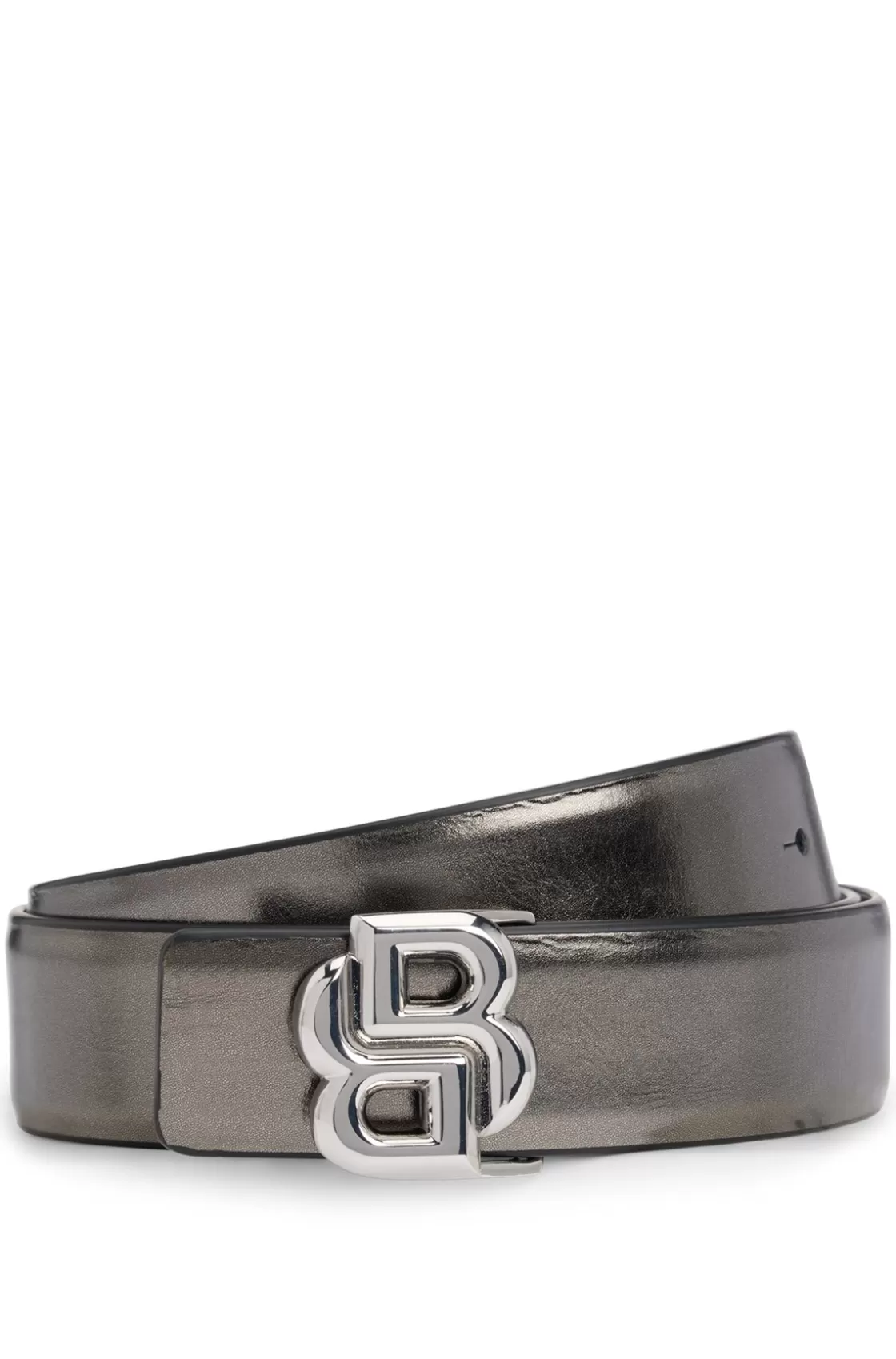 HUGO BOSS Reversible Belt In Leather With Double B Monogram Buckle Silver Flash Sale