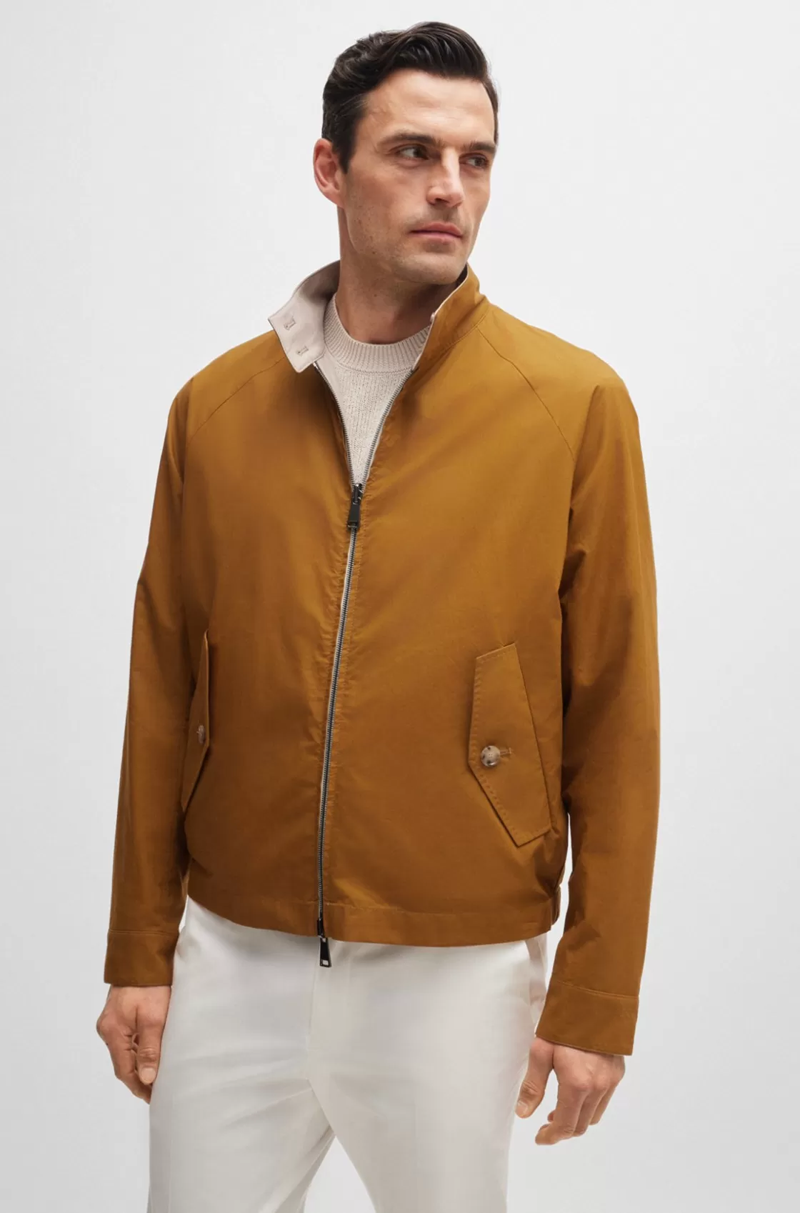 HUGO BOSS Reversible Harrington Jacket In Virgin Wool And Silk Light Beige Best