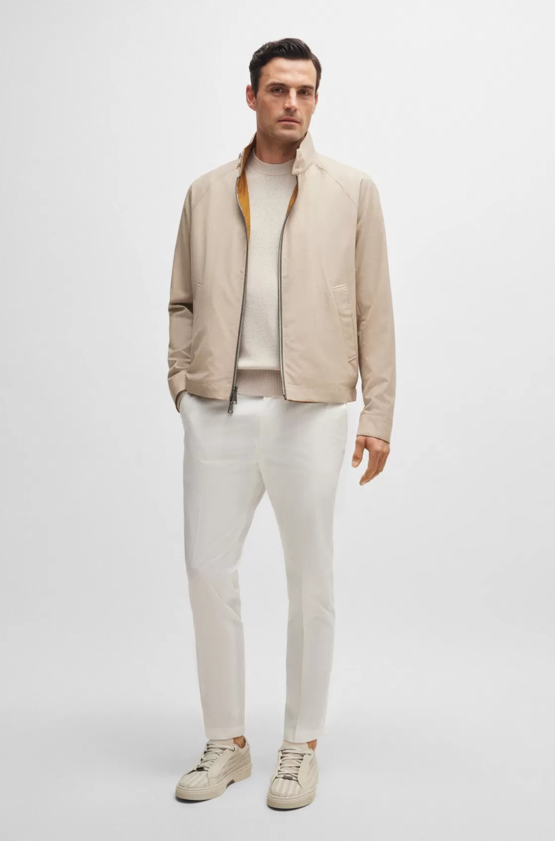 HUGO BOSS Reversible Harrington Jacket In Virgin Wool And Silk Light Beige Best