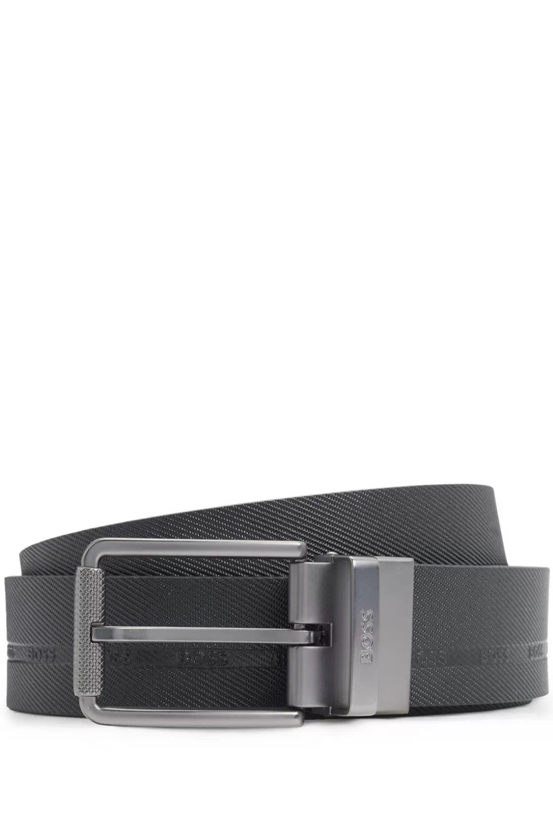 HUGO BOSS Reversible Italian Leather Belt In Printed And Coated Finishes Black Best