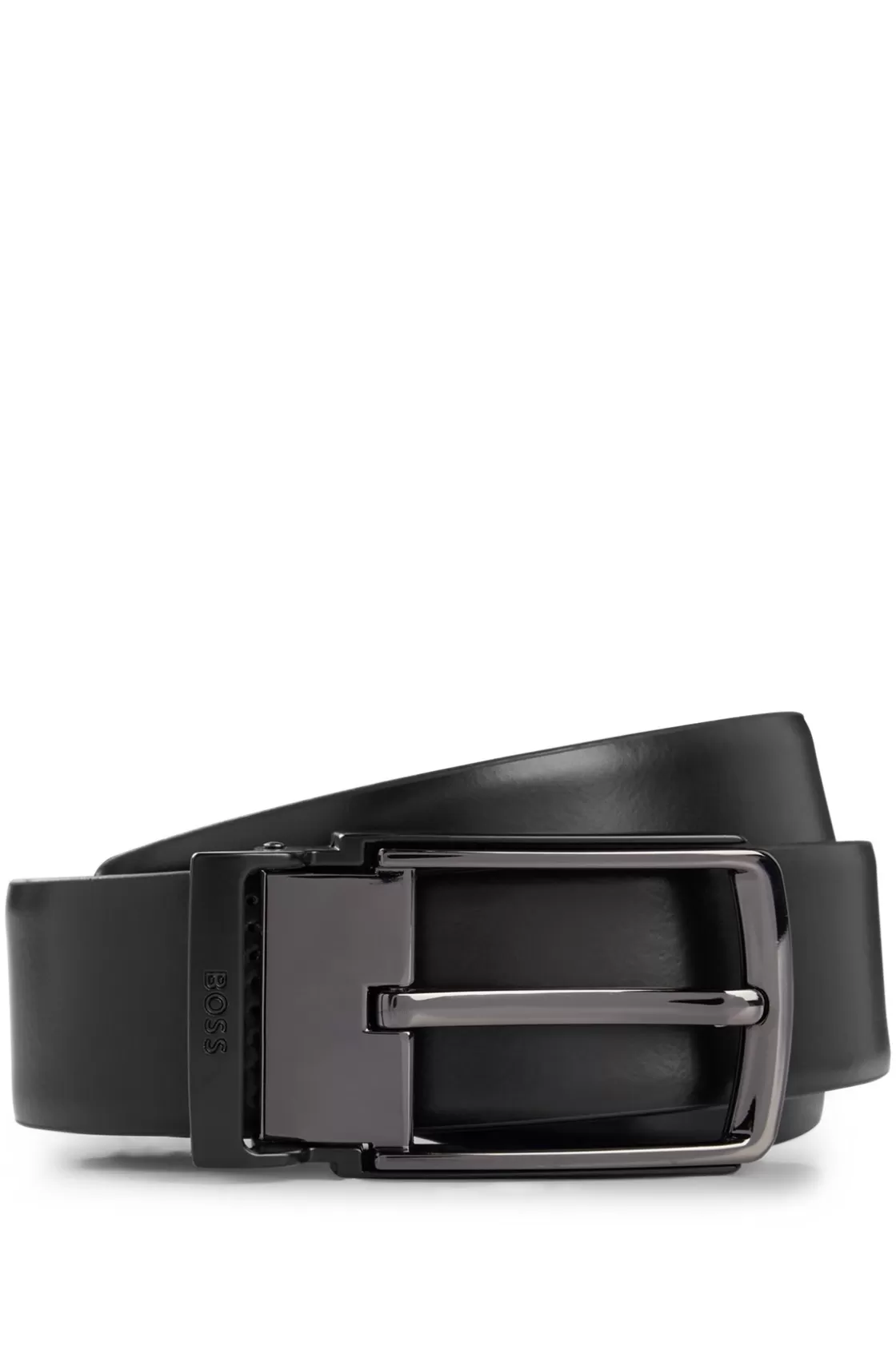 HUGO BOSS Reversible Italian-leather Belt With Branded Keeper Black Clearance